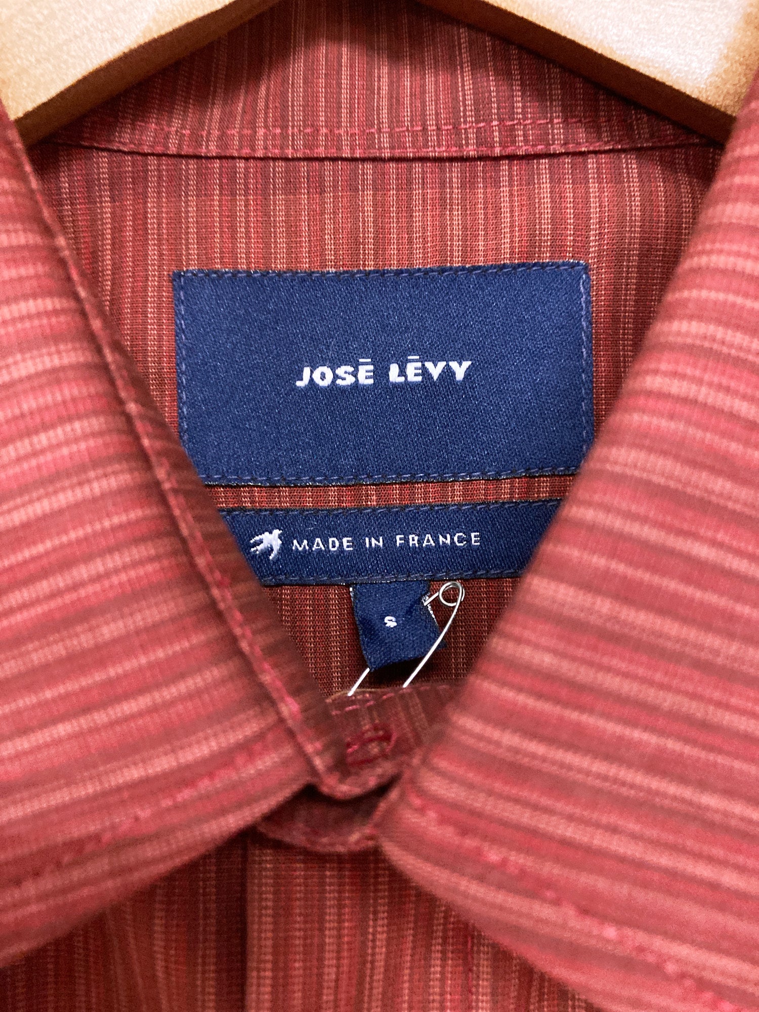 Jose Levy red cotton stripe multi tonal shirt with satin hem piping