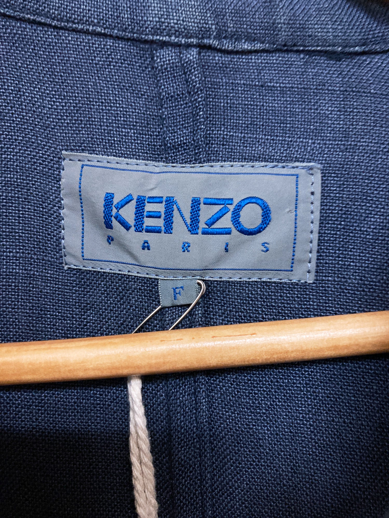 Kenzo Paris 1980s indigo linen hooded zip jacket - M L S