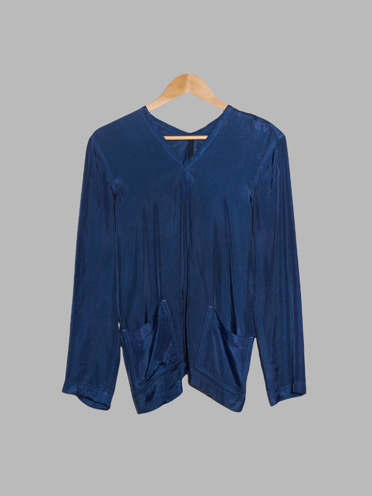 Tricot Comme des Garcons 1999 navy rayon satin long sleeve v neck top