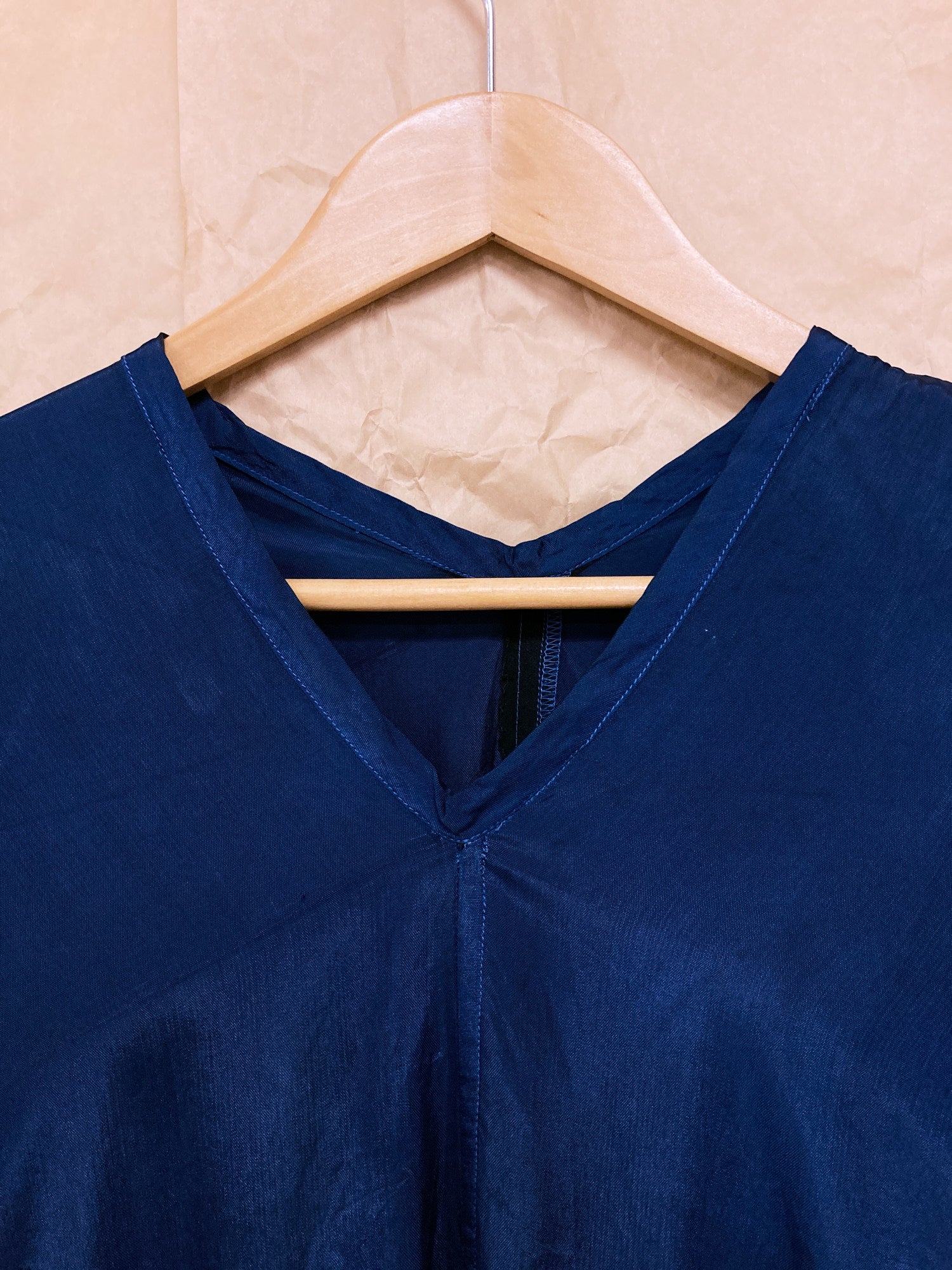 Tricot Comme des Garcons 1999 navy rayon satin long sleeve v neck