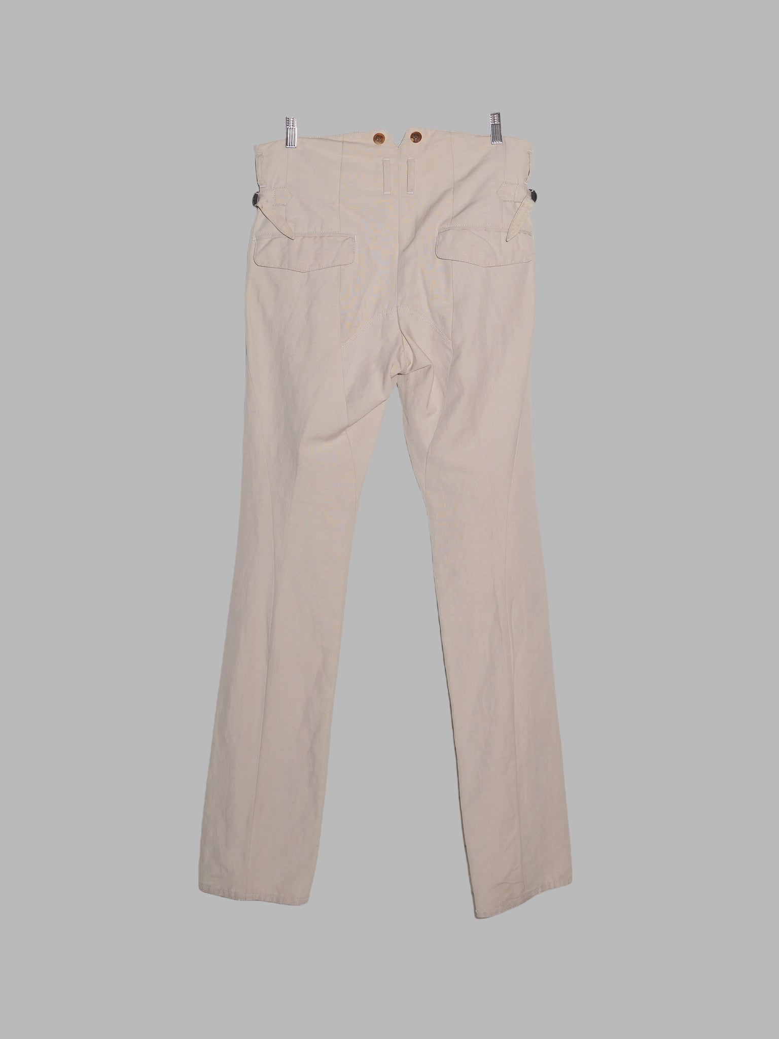 The Viridi-Anne beige off white ramie panelled side tab trousers