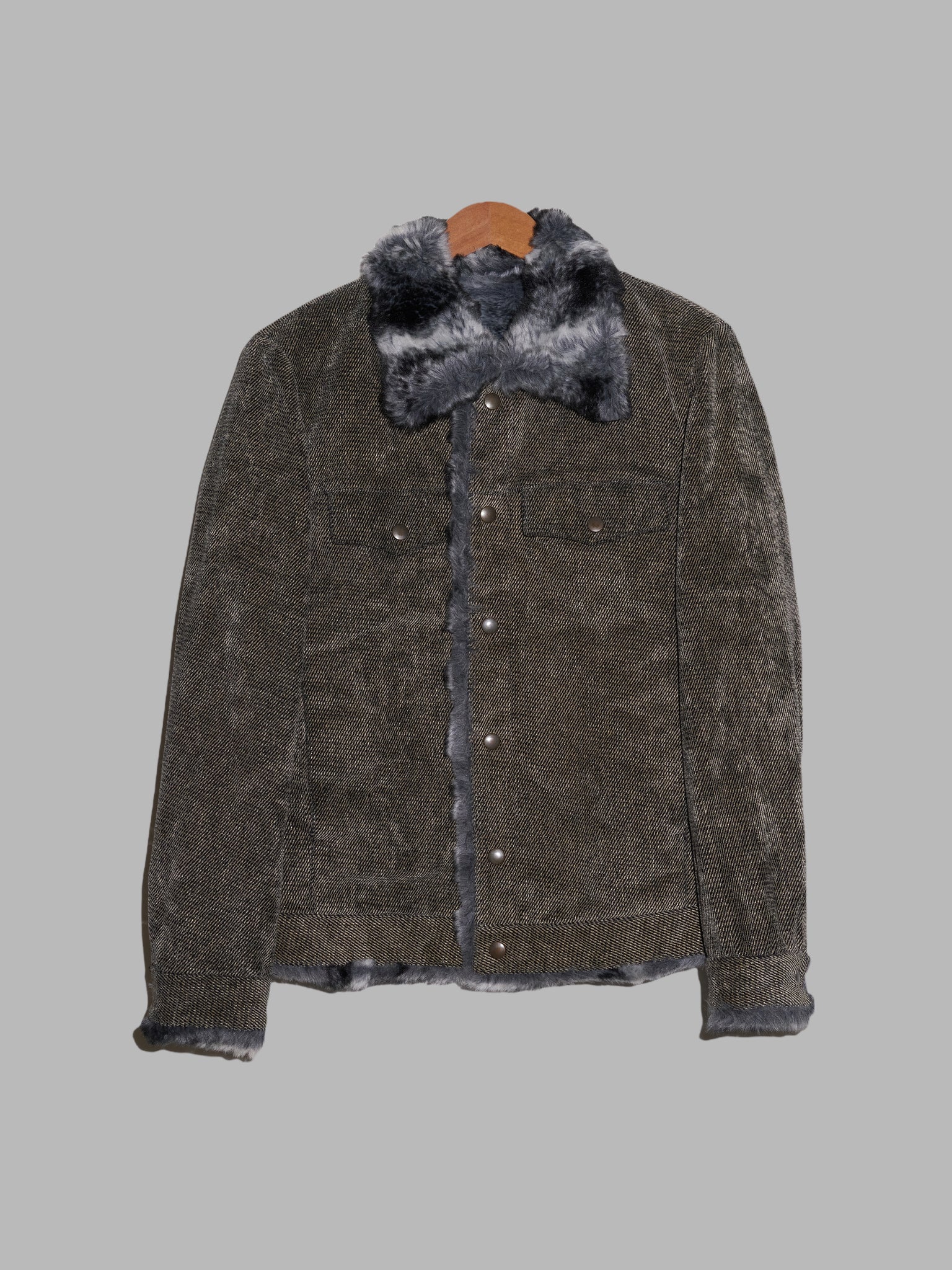 Keita Maruyama Homme brown brushed cotton faux fur lined trucker jacket - S XS M
