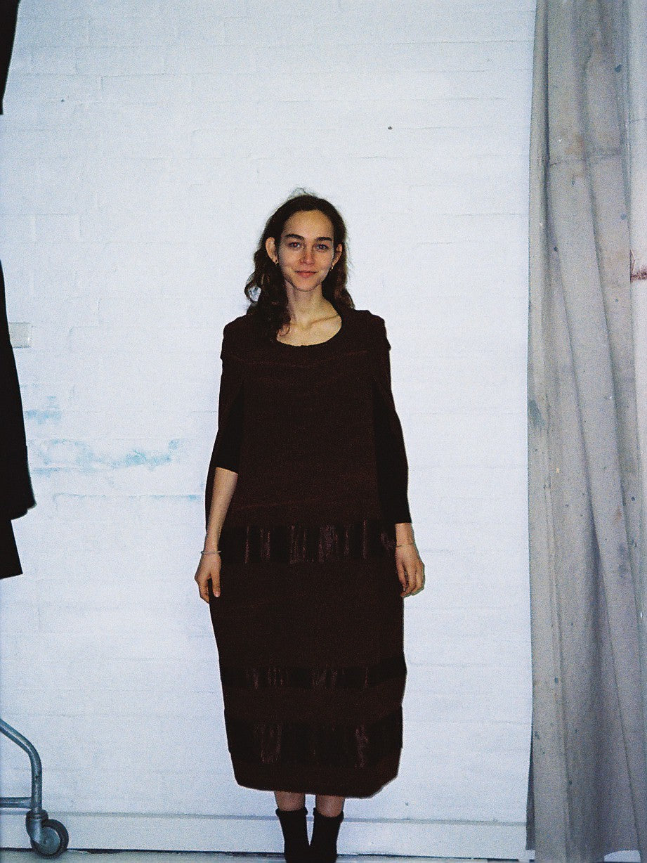 Junya Watanabe Comme des Garcons AW1996 brown wool satin panel cocoon dress