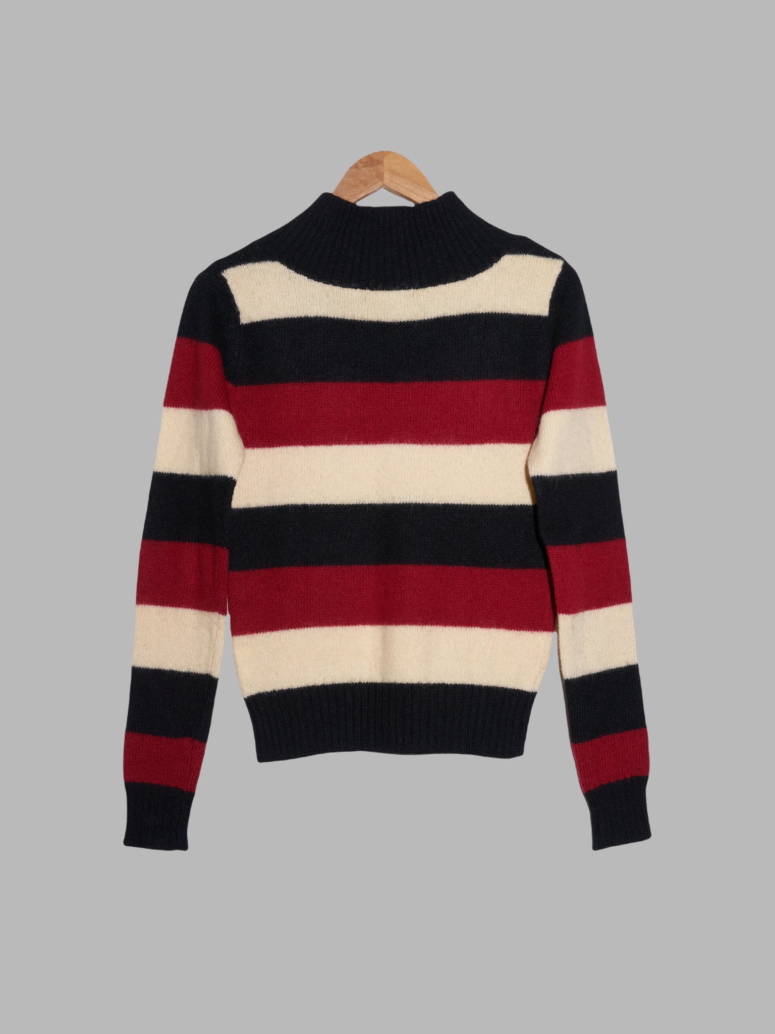 Yoichi Nagasawa black red and white horizontal stripe v neck jumper - S 8