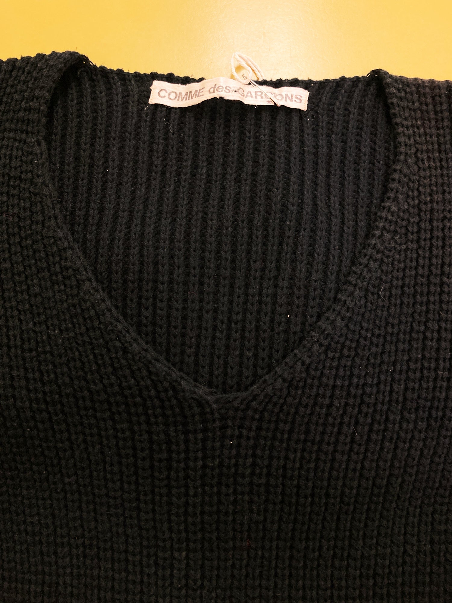 Comme des Garcons early 1980s black heavy cotton rib half sleeve v neck jumper