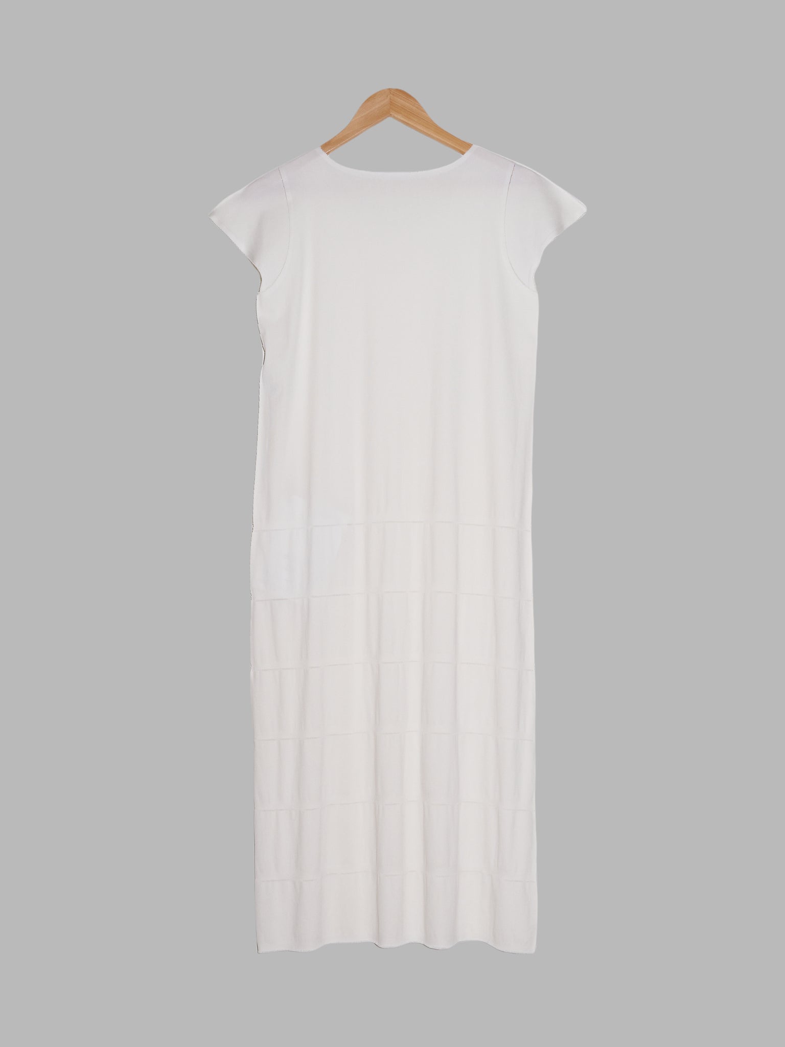 Issey Miyake A-POC Pleats Please off white short sleeve dress with cut lines