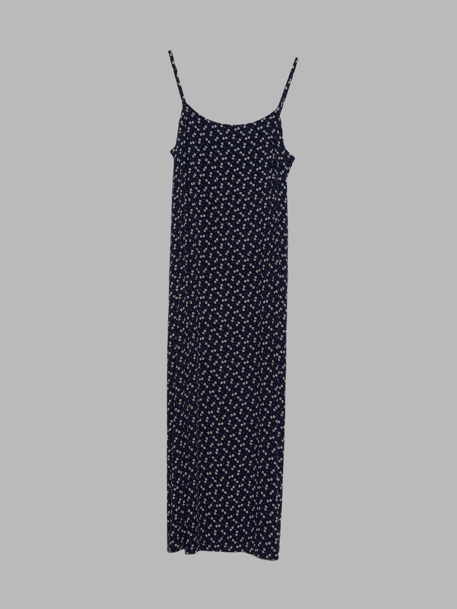 Robe de Chambre Comme des Garcons 1992 navy rayon square pattern camisole dress