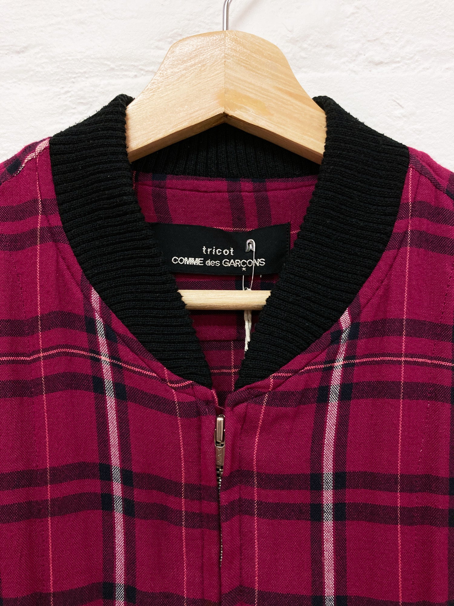Tricot Comme des Garcons 1980s purple plaid creased rayon bomber
