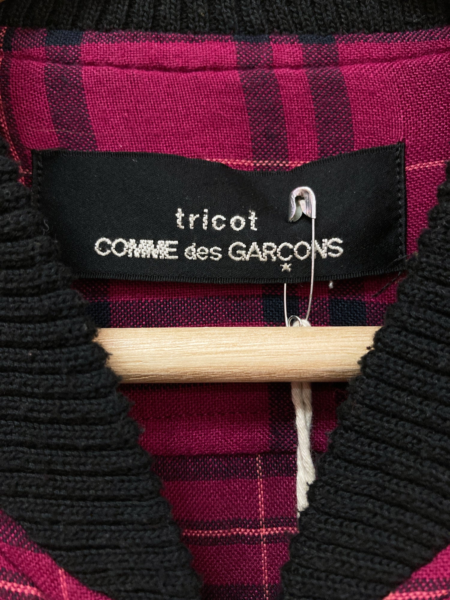 80’s tricot COMME des GARCONS Tricot Comme des Garcons 1980s purple plaid creased rayon bomber