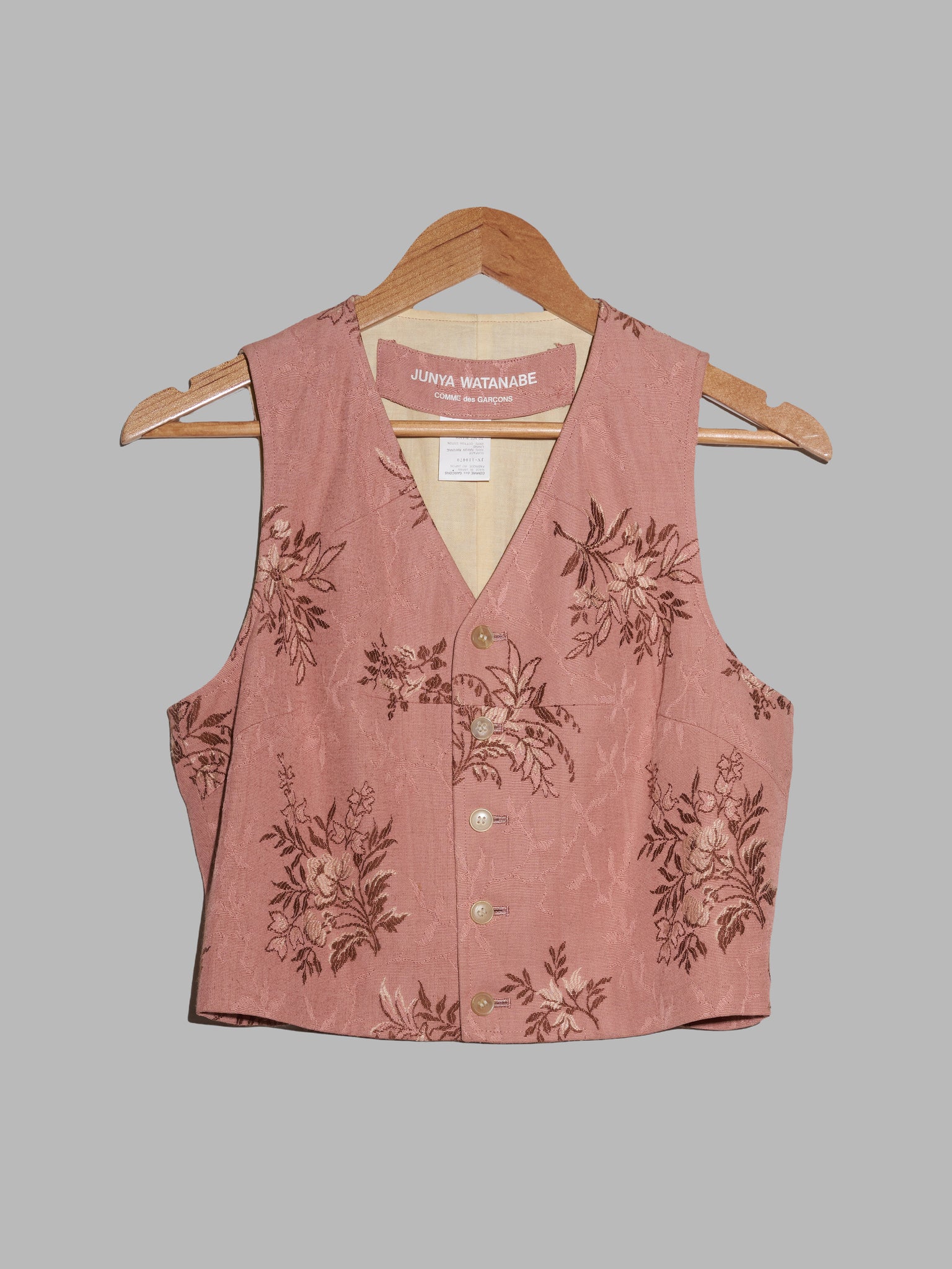 Junya Watanabe Comme des Garcons SS1993 dusty pink rayon floral jacquard vest