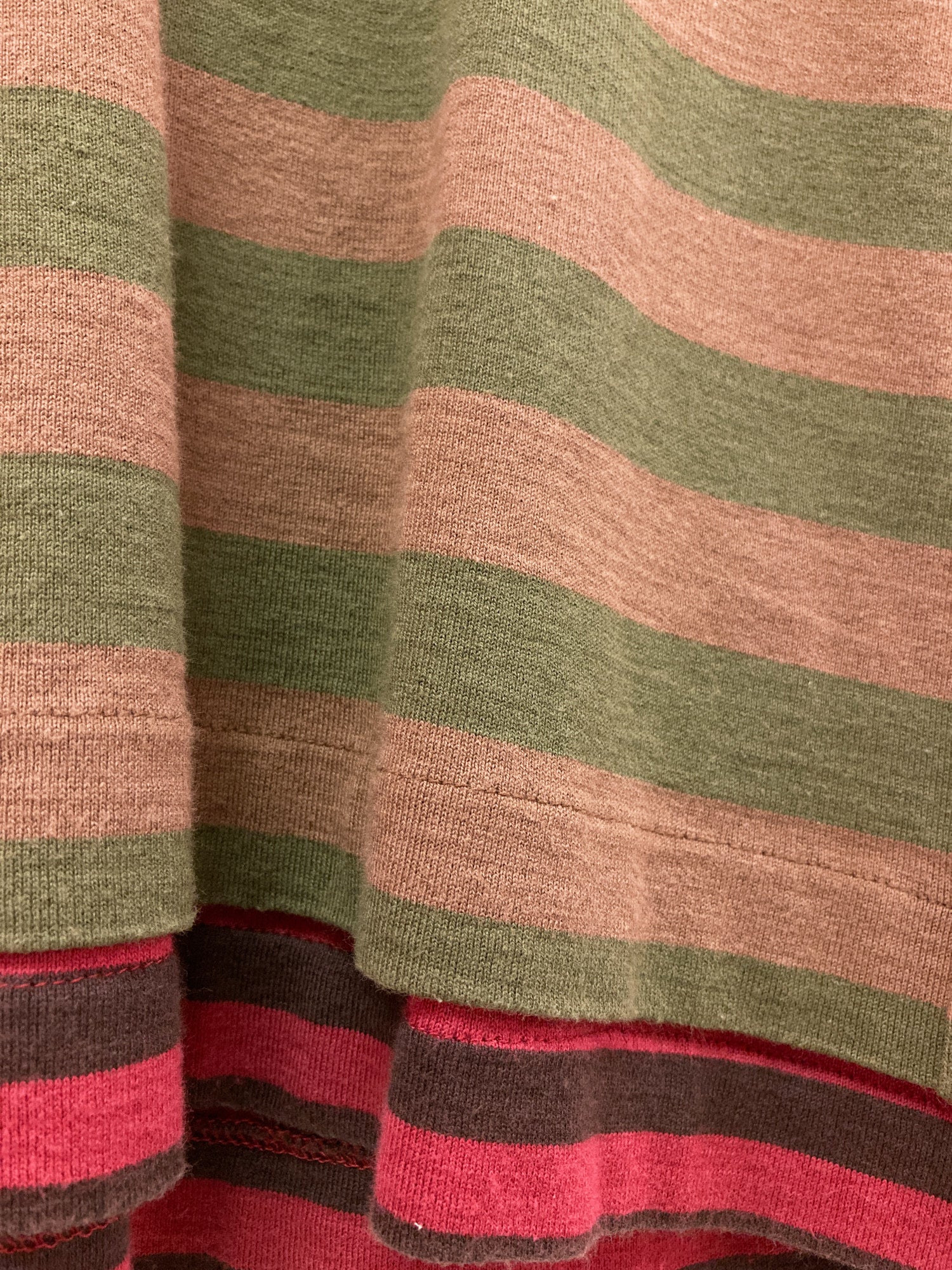 Tricot Comme des Garcons 2000 khaki burgundy stripe double layered t-shirt
