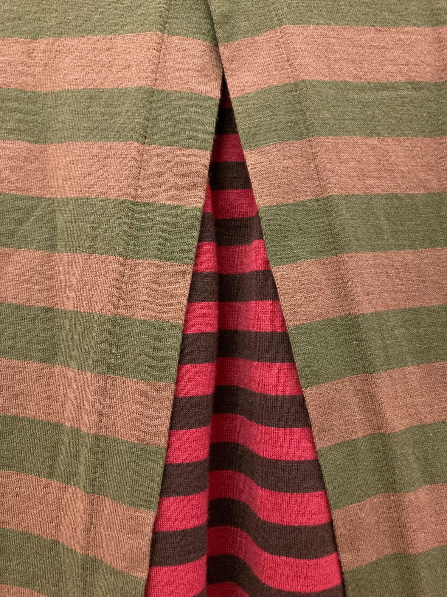 Tricot Comme des Garcons 2000 khaki burgundy stripe double layered t-shirt