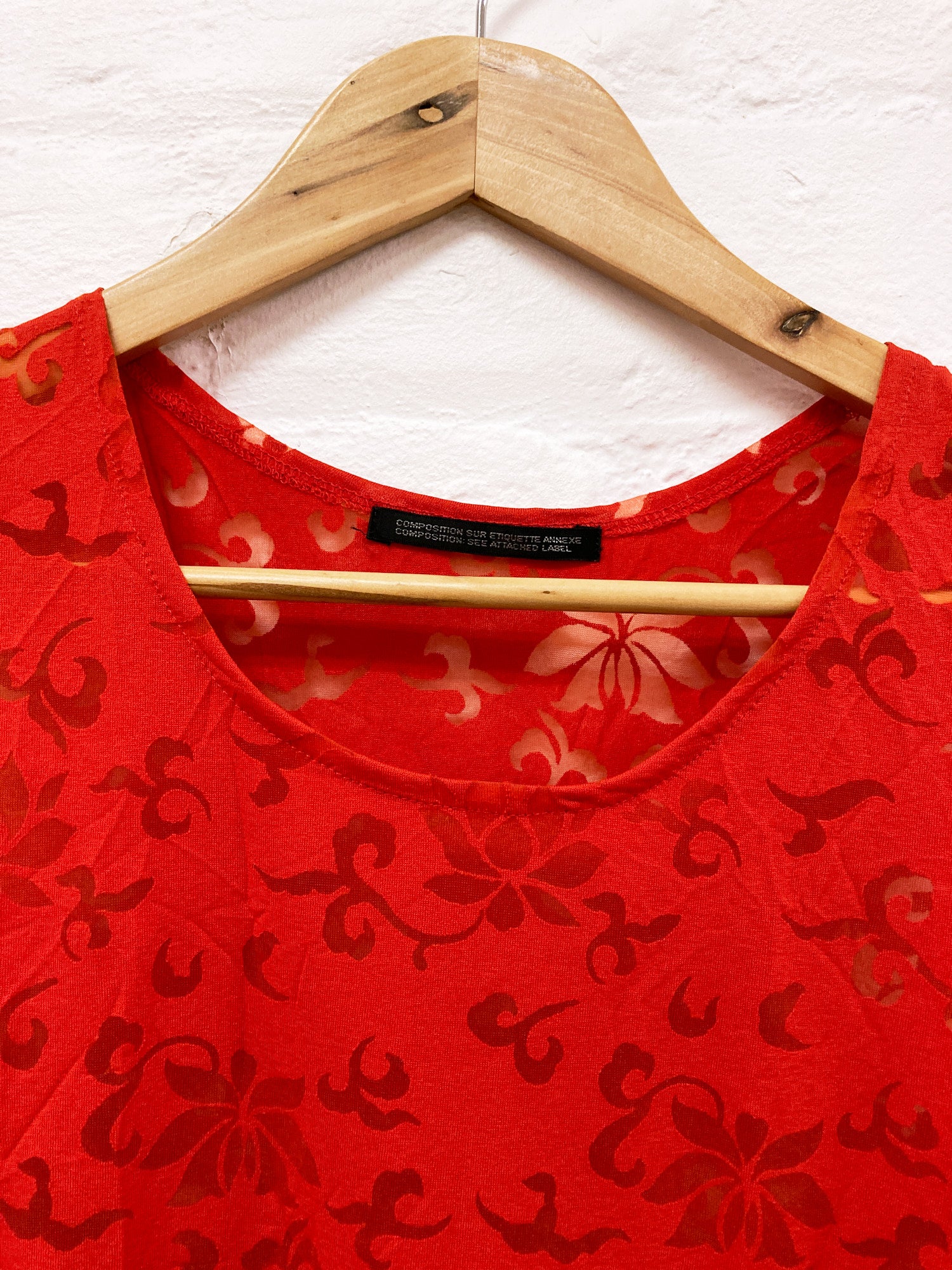 Yohji Yamamoto red rayon semi sheer floral burnout sleeveless top - M
