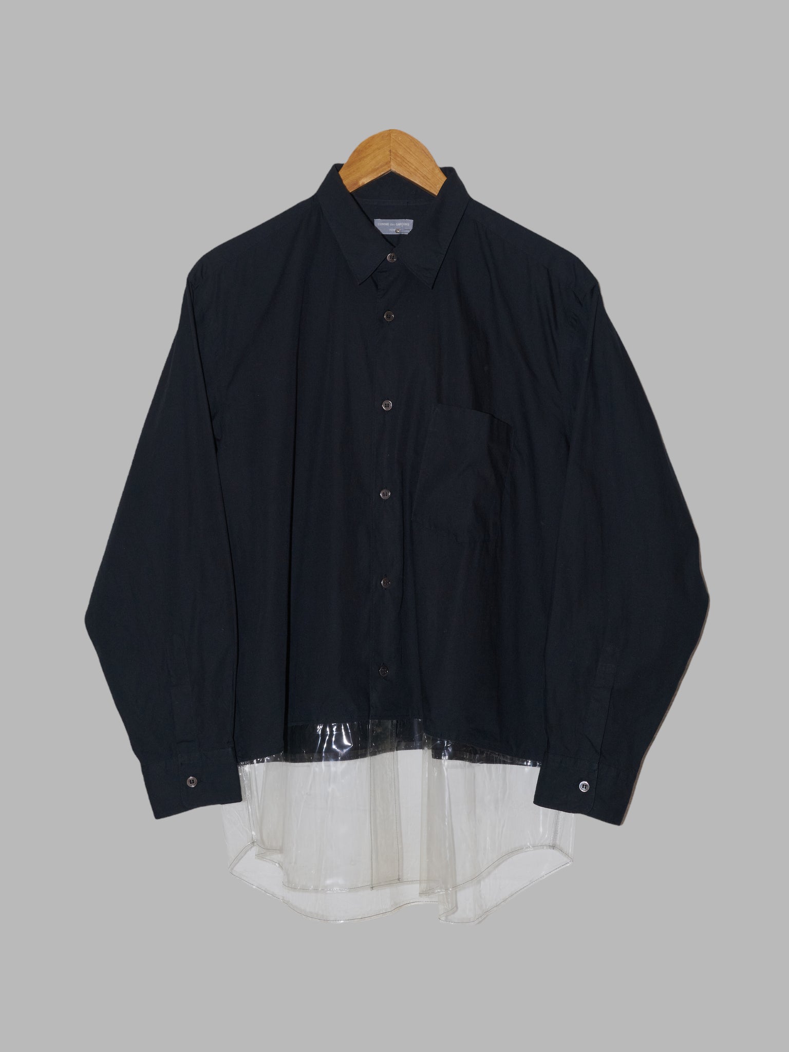 Comme des Garcons Homme 1996 black cotton shirt with transparent vinyl hem - M L
