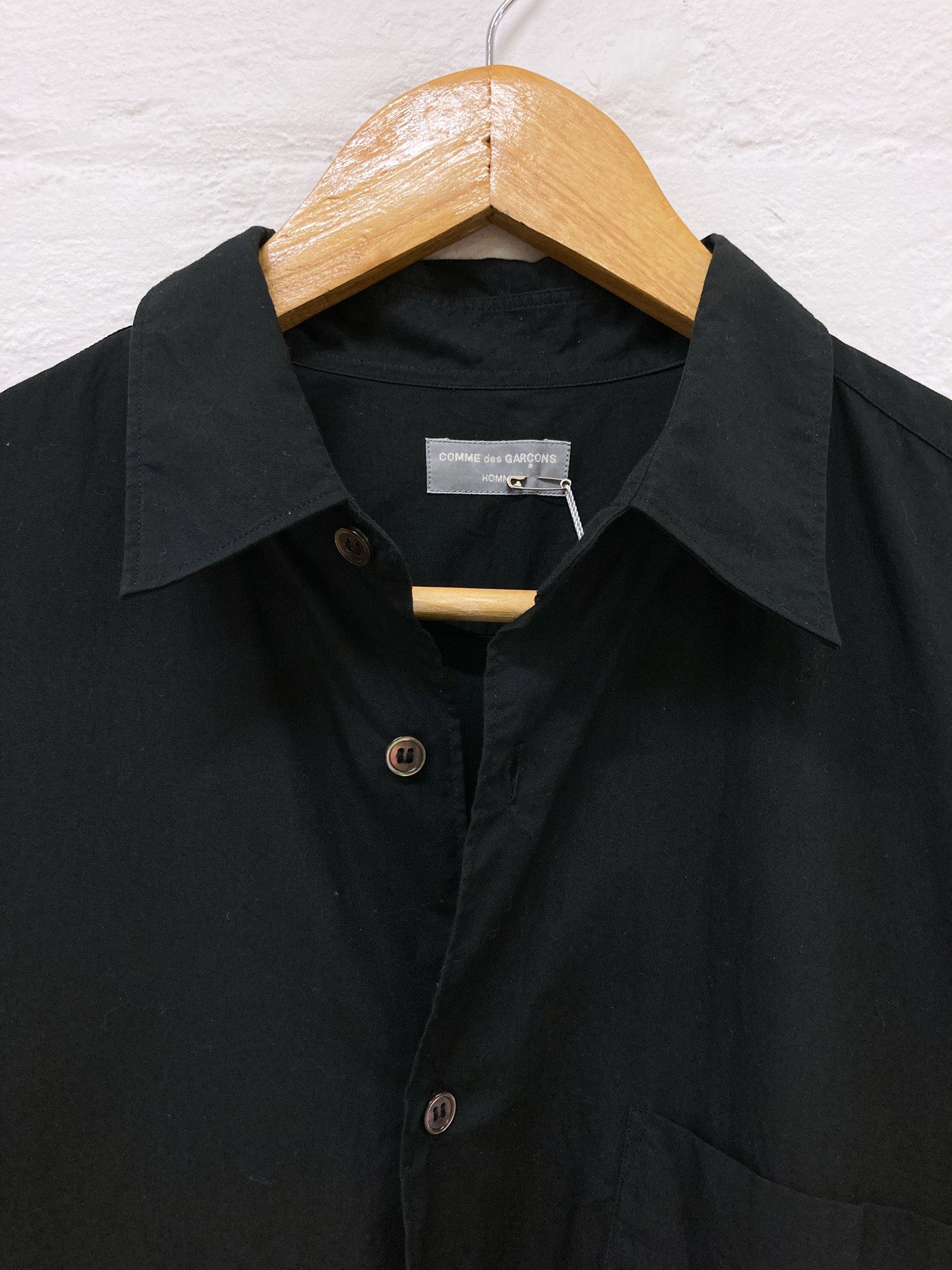 Comme des Garcons Homme 1996 black cotton shirt with transparent vinyl hem M L