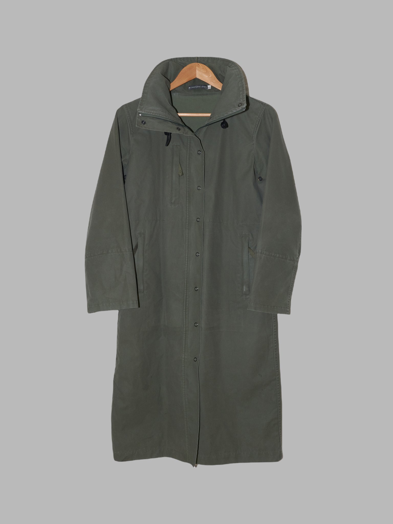 Christophe Lemaire 1990s - 2000s khaki canvas high neck hooded coat - 1 S