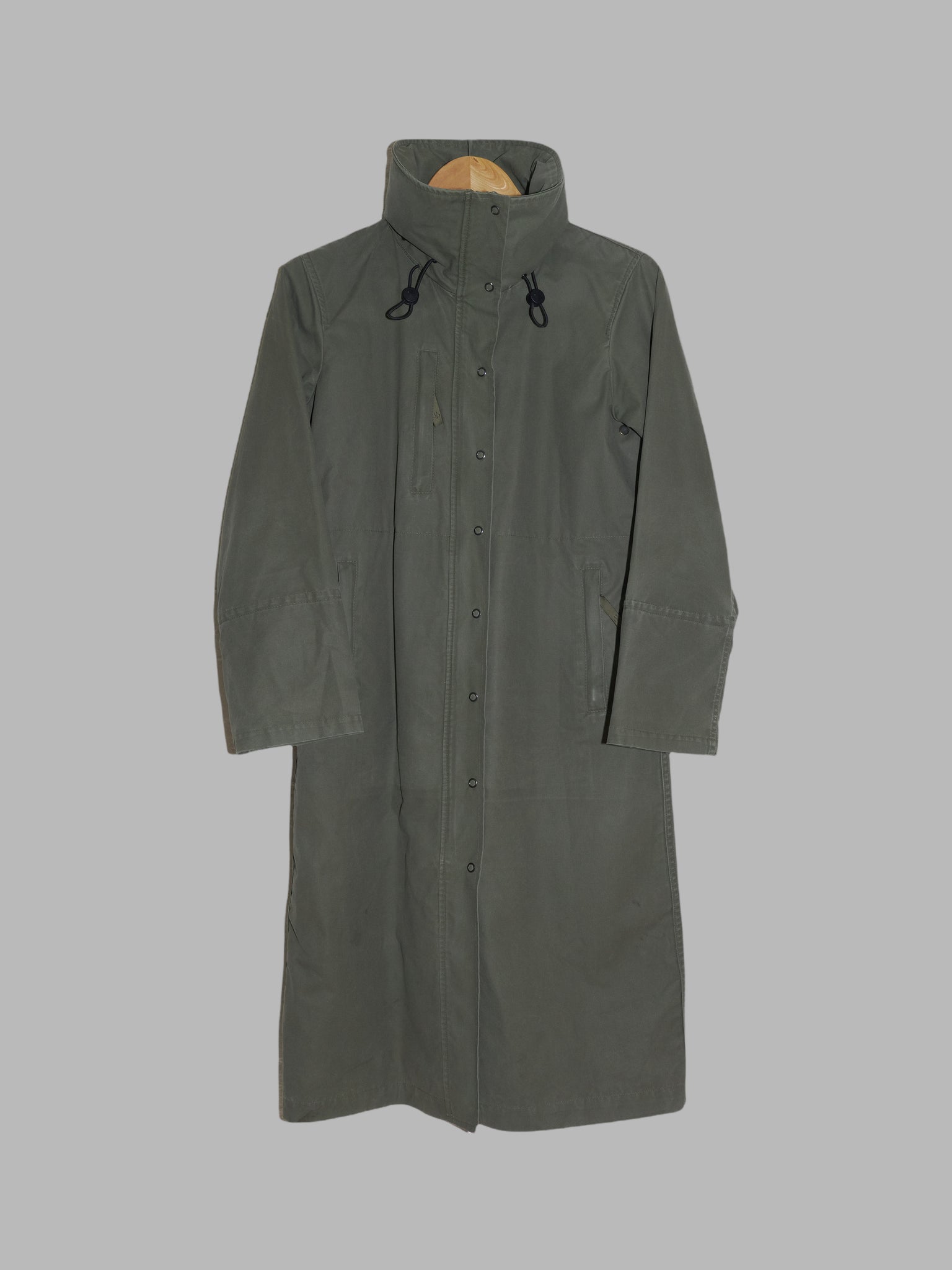 Christophe Lemaire 1990s - 2000s khaki canvas high neck hooded coat - 1 S