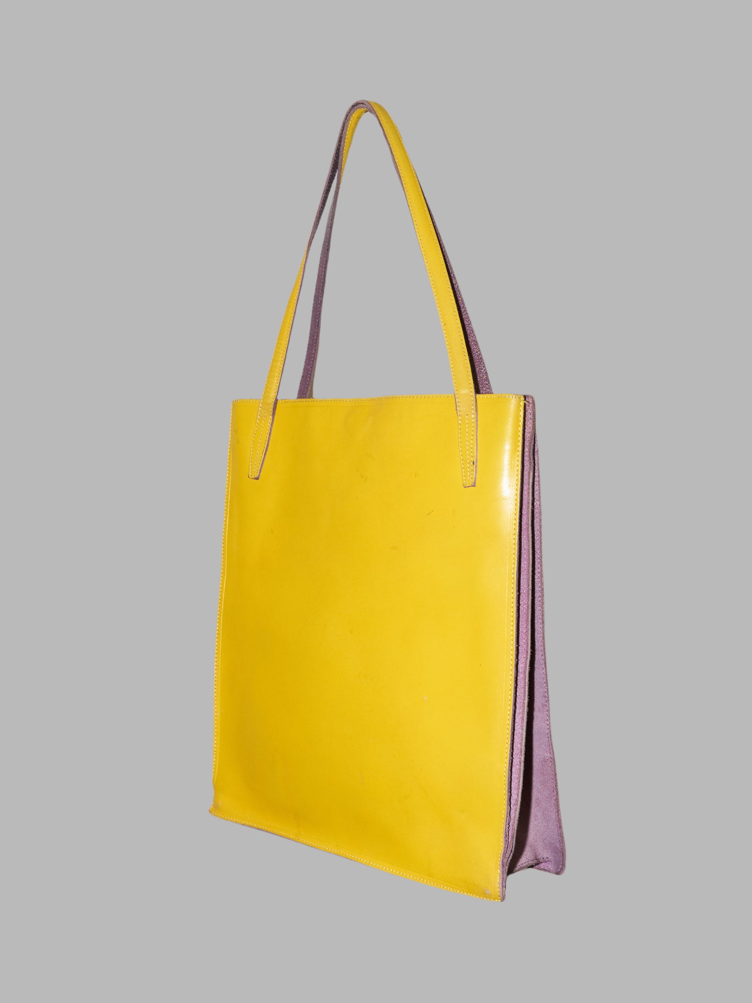 Masaki Matsushima Paris yellow and purple cowhide leather tote bag