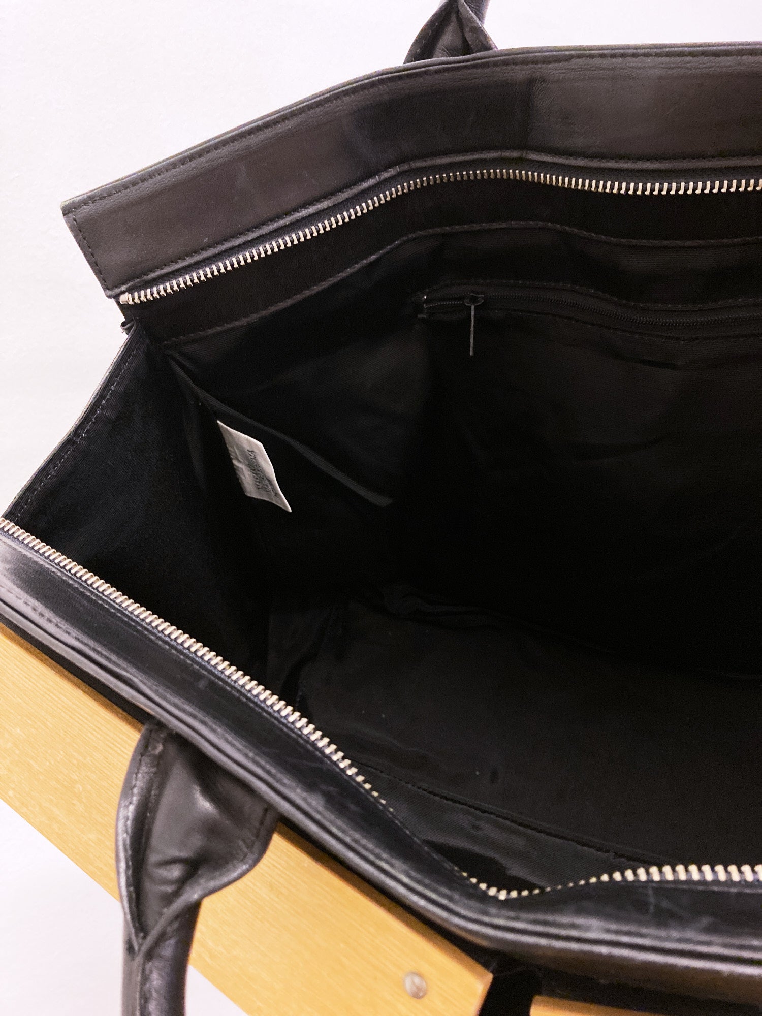 Masaki Matsushima Homme black leather briefcase with wooden blocks