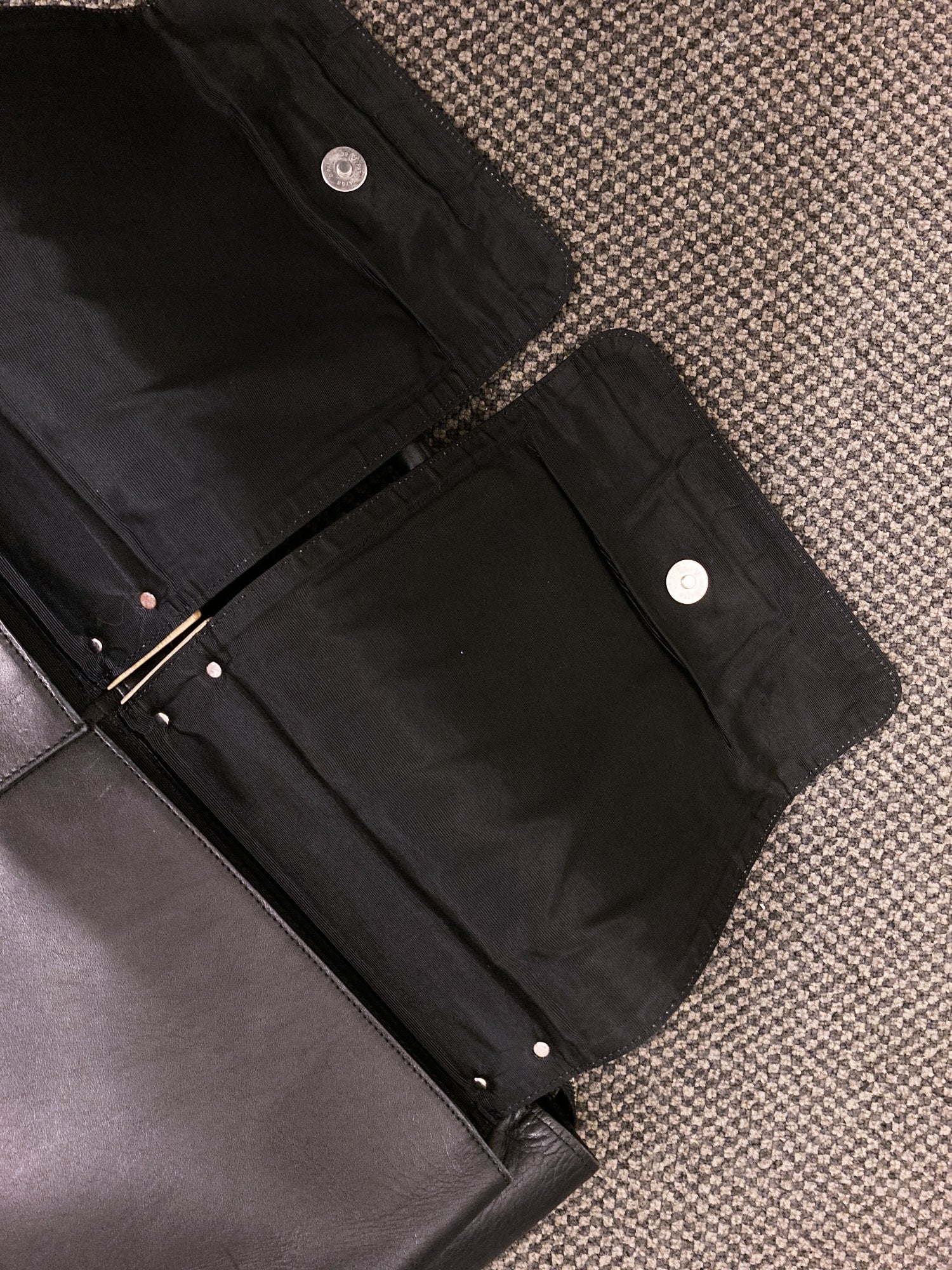 Masaki Matsushima Homme black leather briefcase with wooden blocks