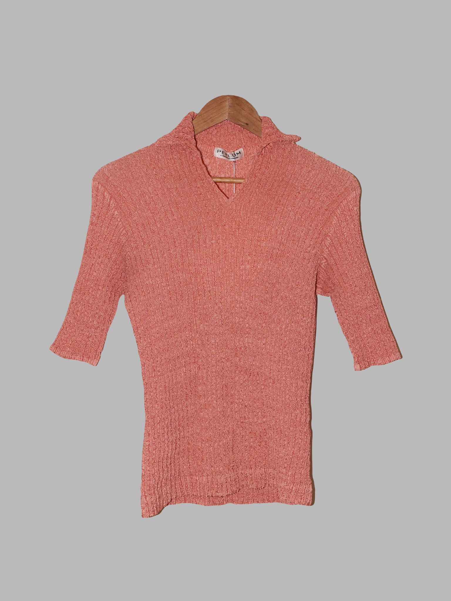 Yoshiki Hishinuma Peplum apricotish wrinkled polyester polo shirt - size 2 M S
