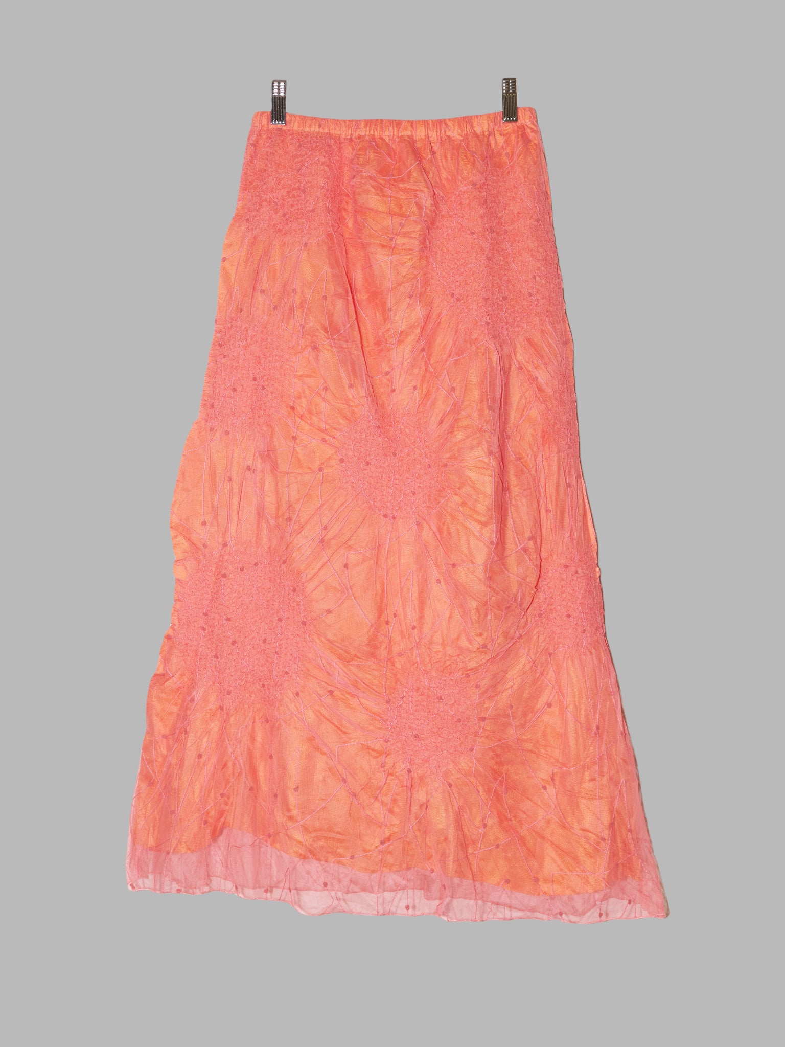 Yoshiki Hishinuma Peplum pink orange wrinkled embroidered maxi skirt - 2 M S