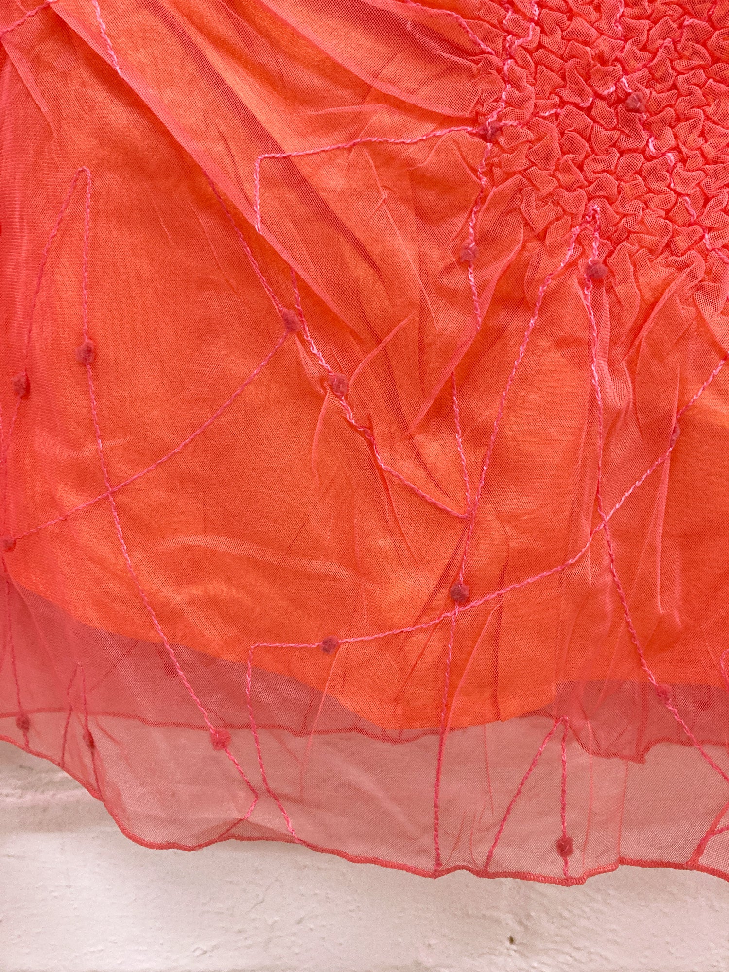 Yoshiki Hishinuma Peplum pink orange wrinkled embroidered maxi skirt - 2 M S