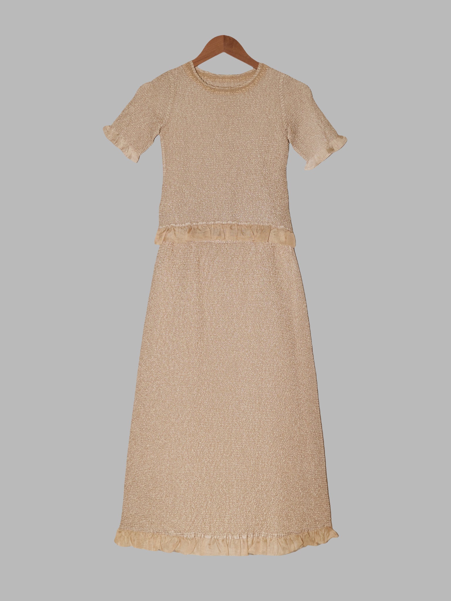 Yoshiki Hishinuma Peplum gold wrinkled polyester top and skirt set - 2 M S