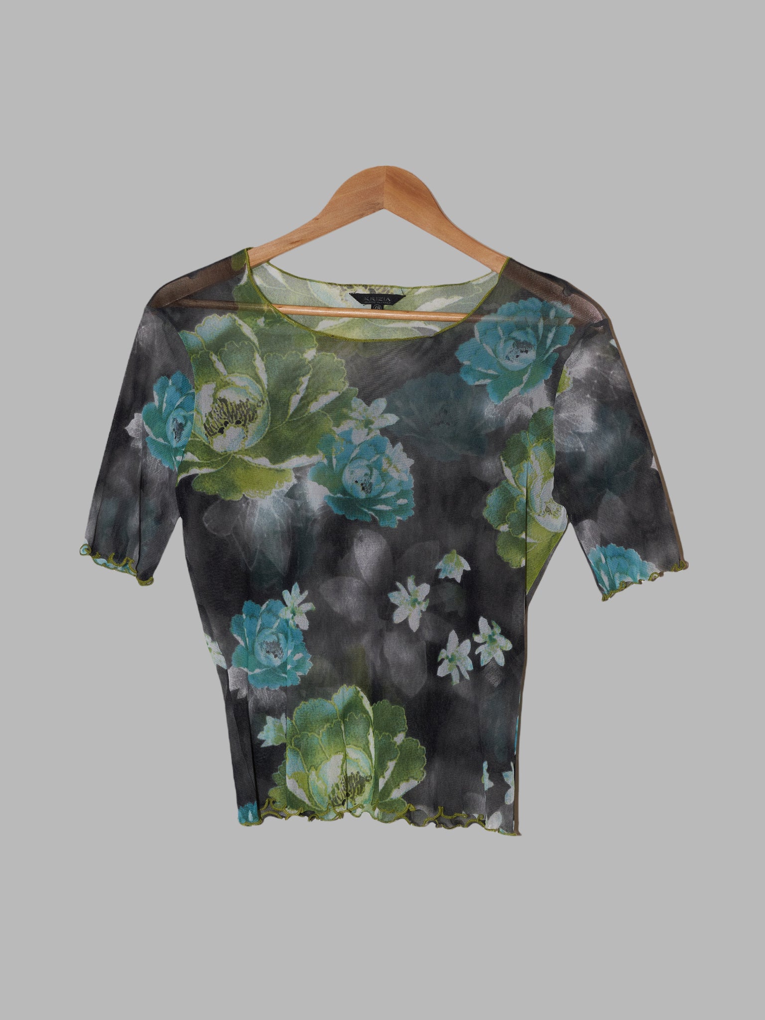 Krizia green blue grey nylon mesh floral print t-shirt - IT 48