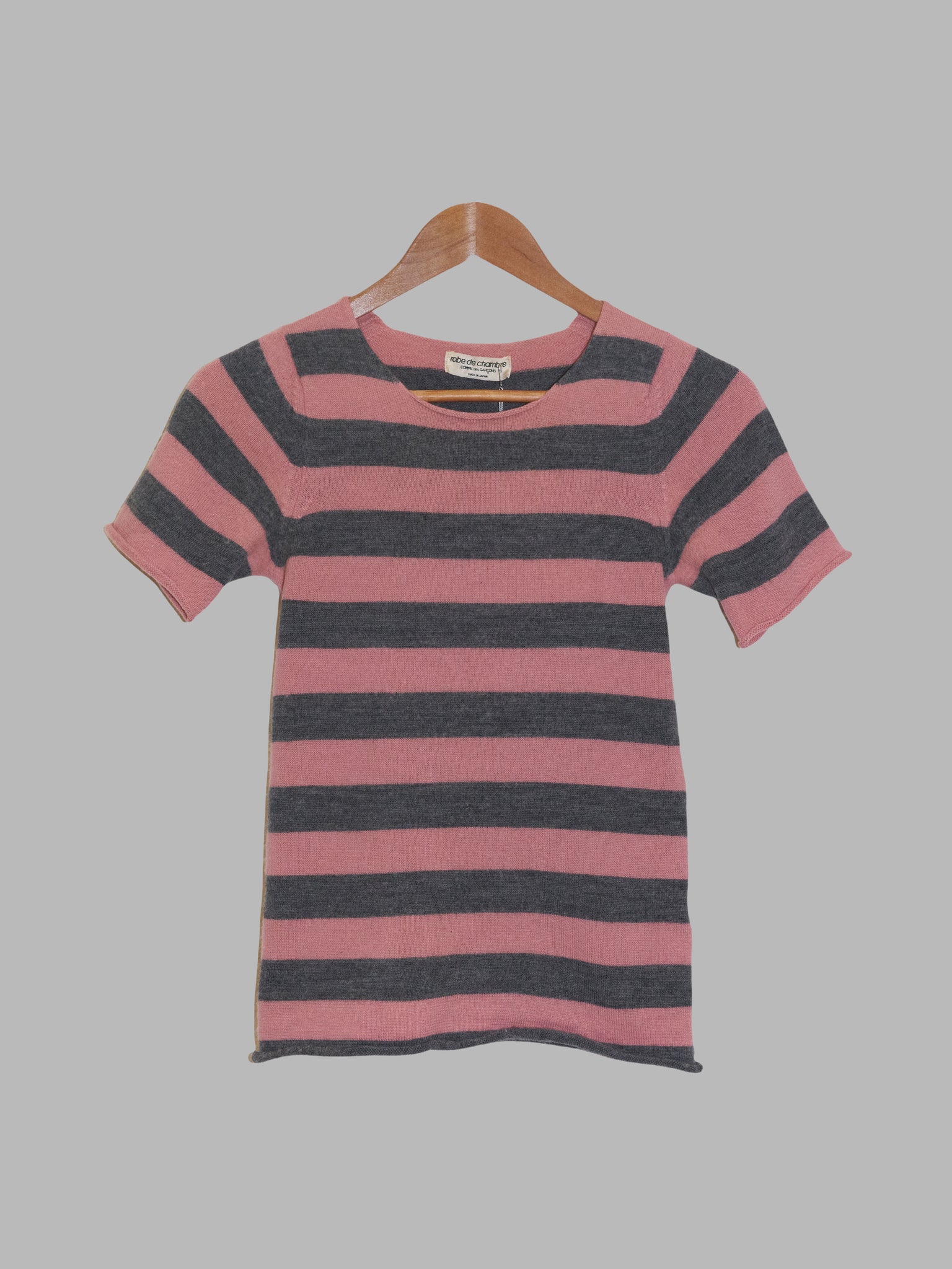 Robe de Chambre Comme des Garcons SS1996 pink grey striped wool t-shirt - S XS