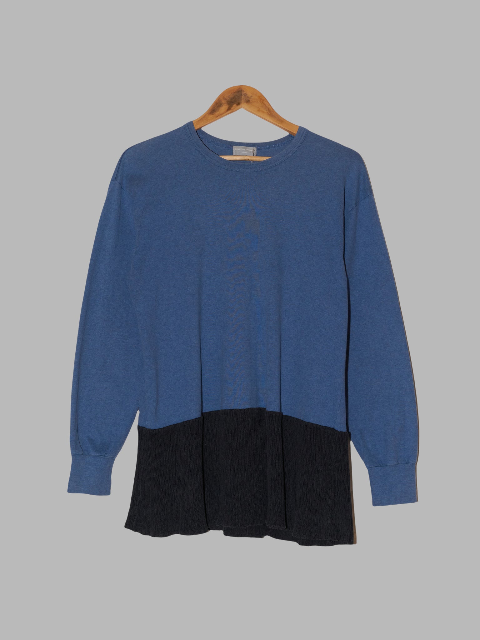Comme des Garcons Homme 1994 blue cotton ribbed hem panel sweatshirt - S M