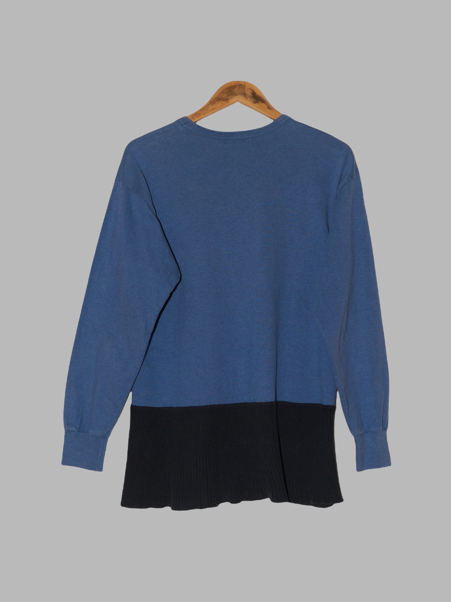 Comme des Garcons Homme 1994 blue cotton ribbed hem panel sweatshirt - S M