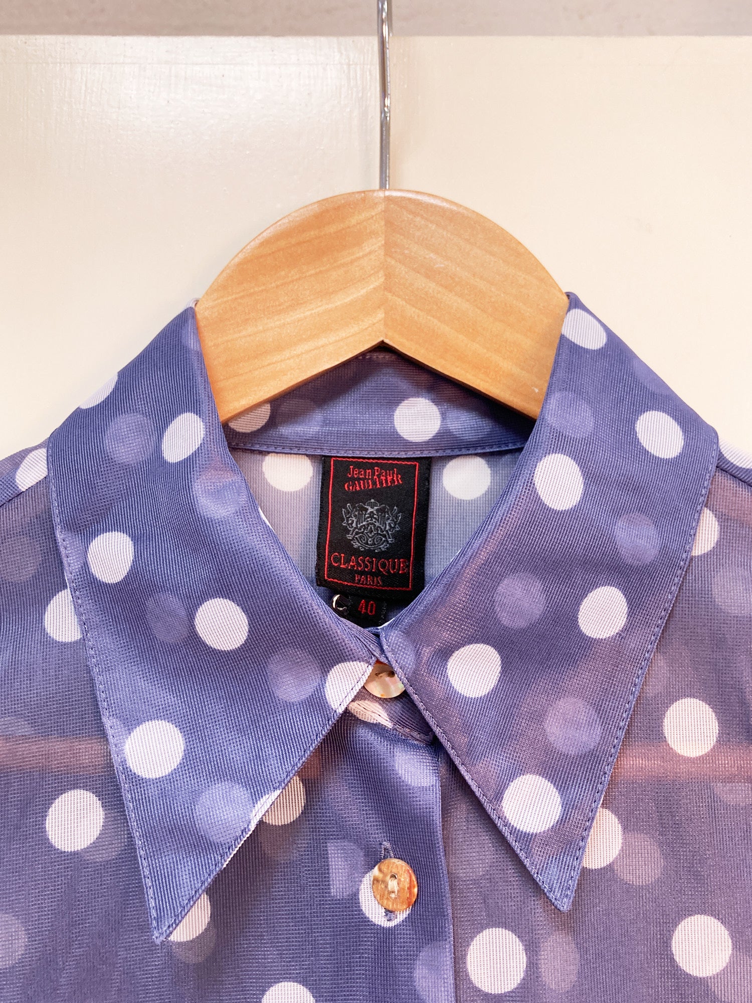 Jean Paul Gaultier Classique blue spotted nylon mesh shirt dress - size 40