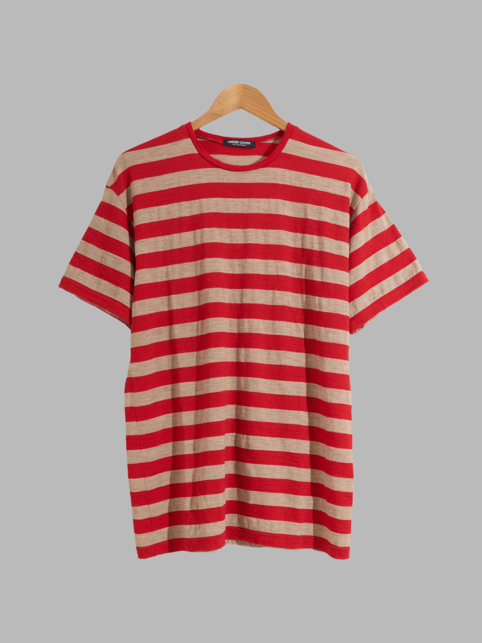 Undercover AW1997 red beige wool jersey horizontal stripe t-shirt - S
