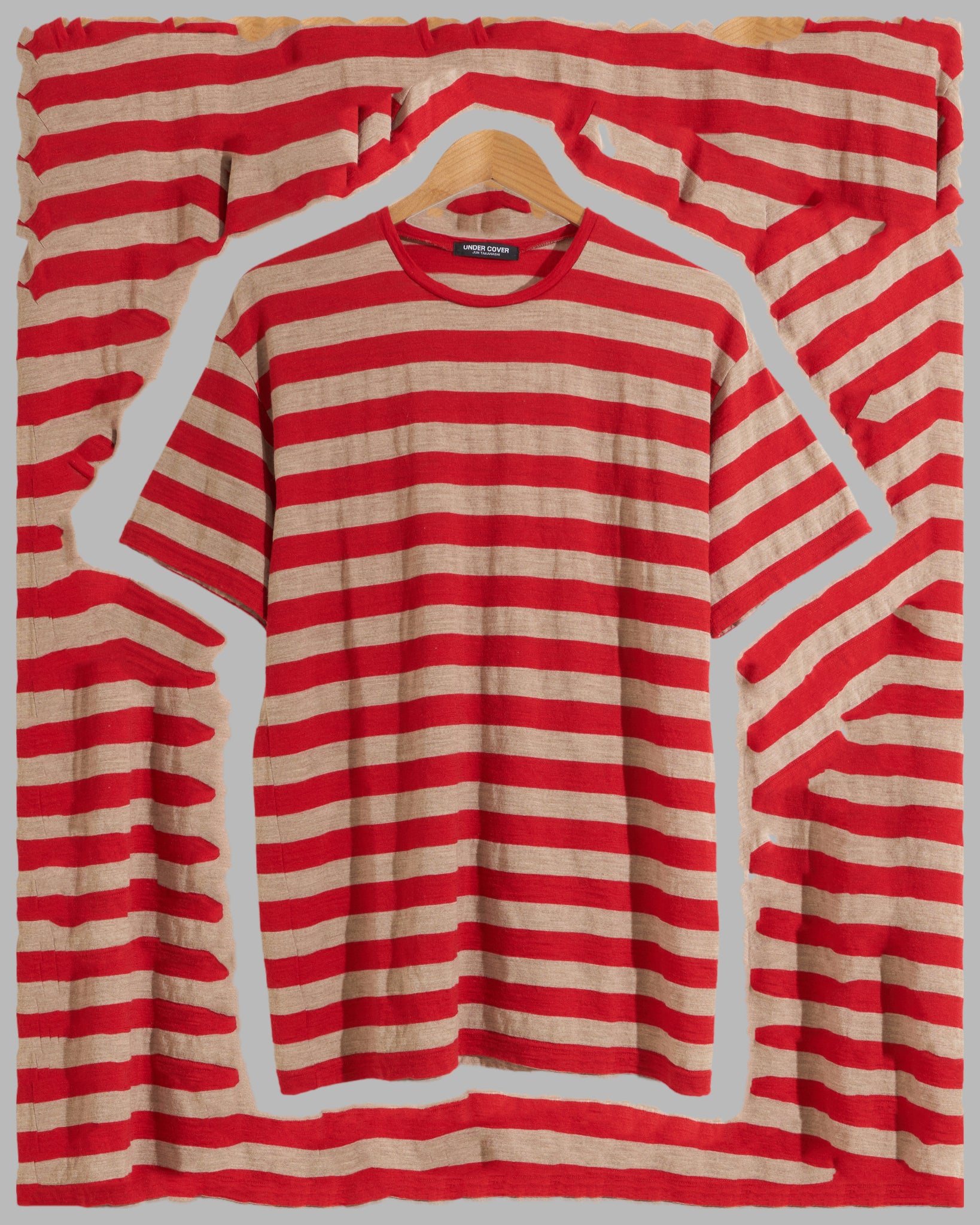 Undercover AW1997 red beige wool jersey horizontal stripe t-shirt - S