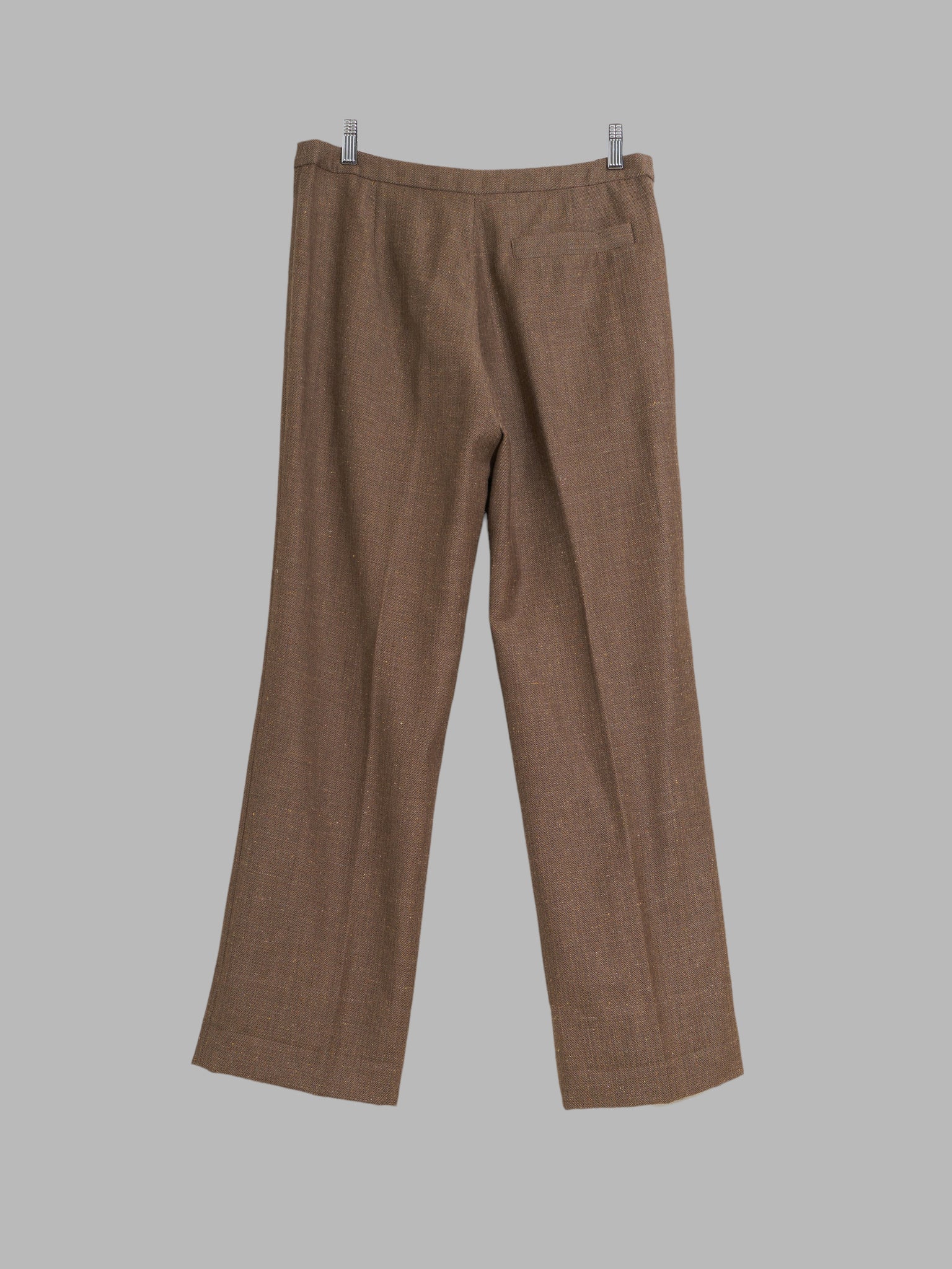 Kenzo brown wool cotton silk blend herringbone trousers - size 40