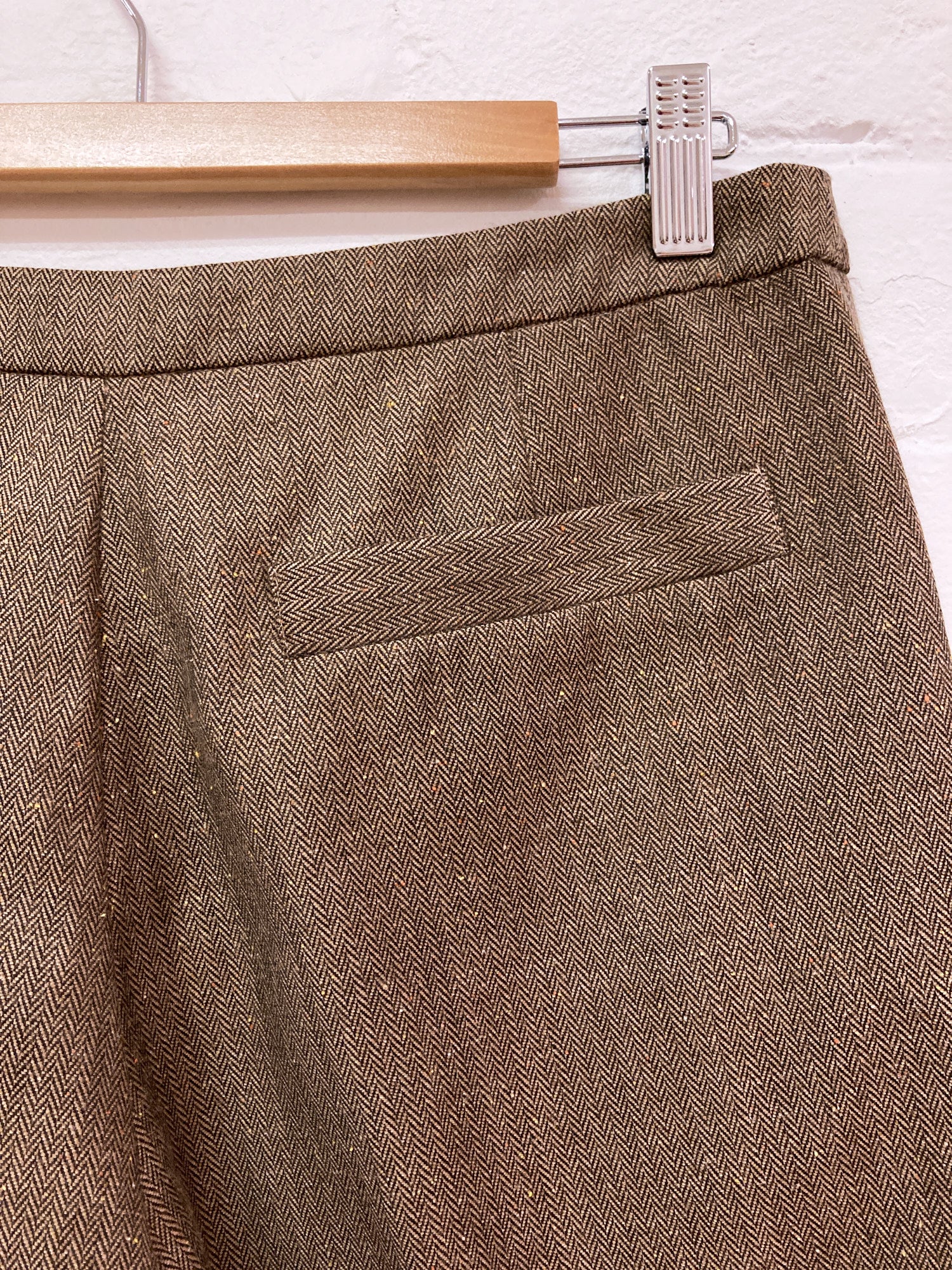 Kenzo brown wool cotton silk blend herringbone trousers - size 40