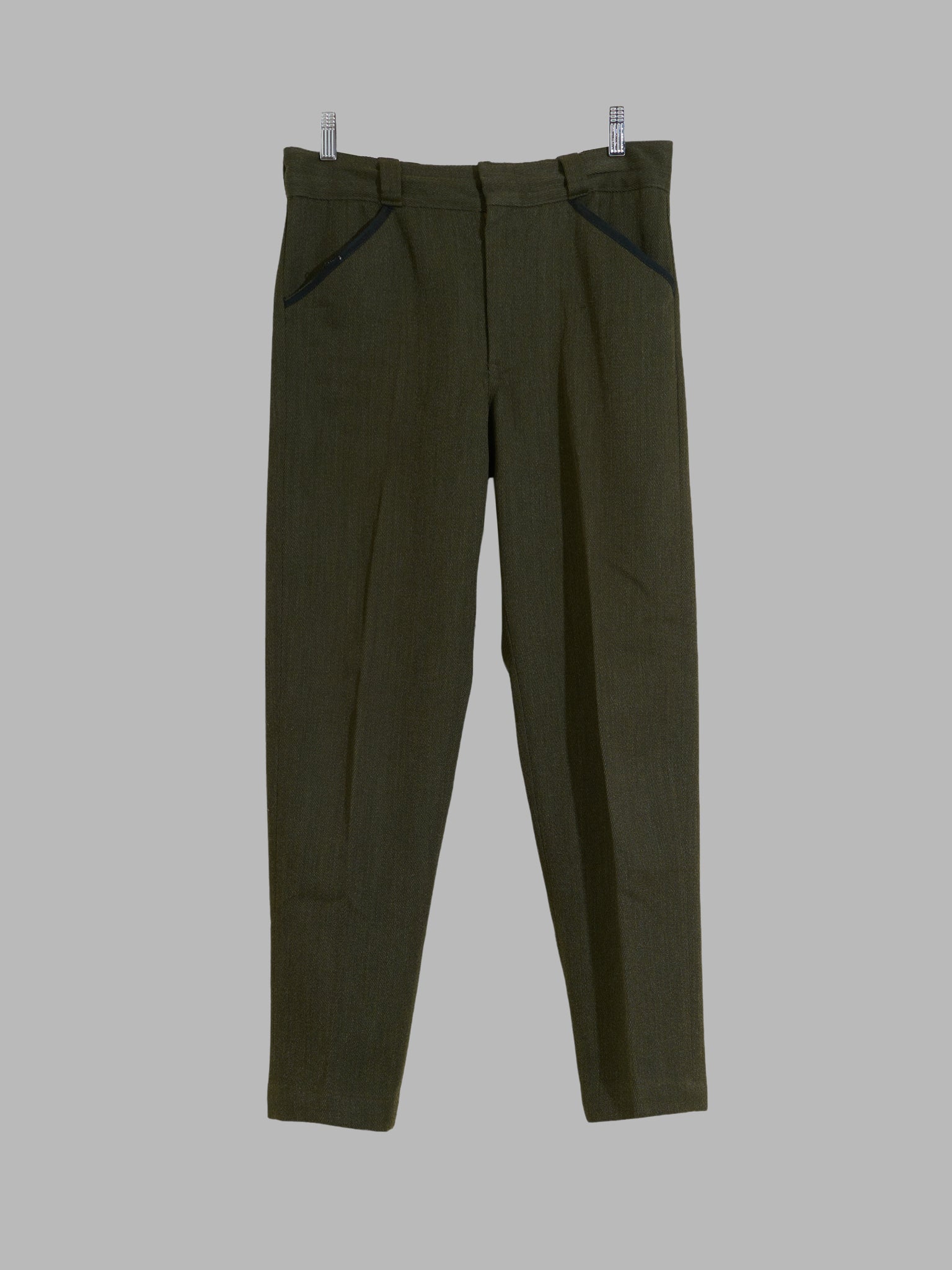 Woolrich green wool polyester twill contrast trim trousers