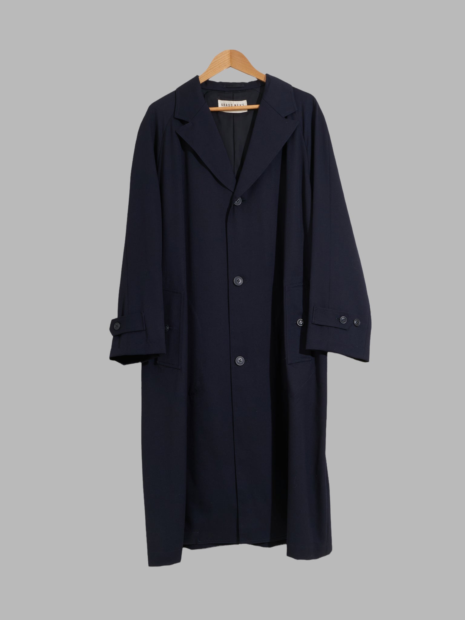 Grass Men’s Jun Saito 1980s dark navy wool gabardine three button coat