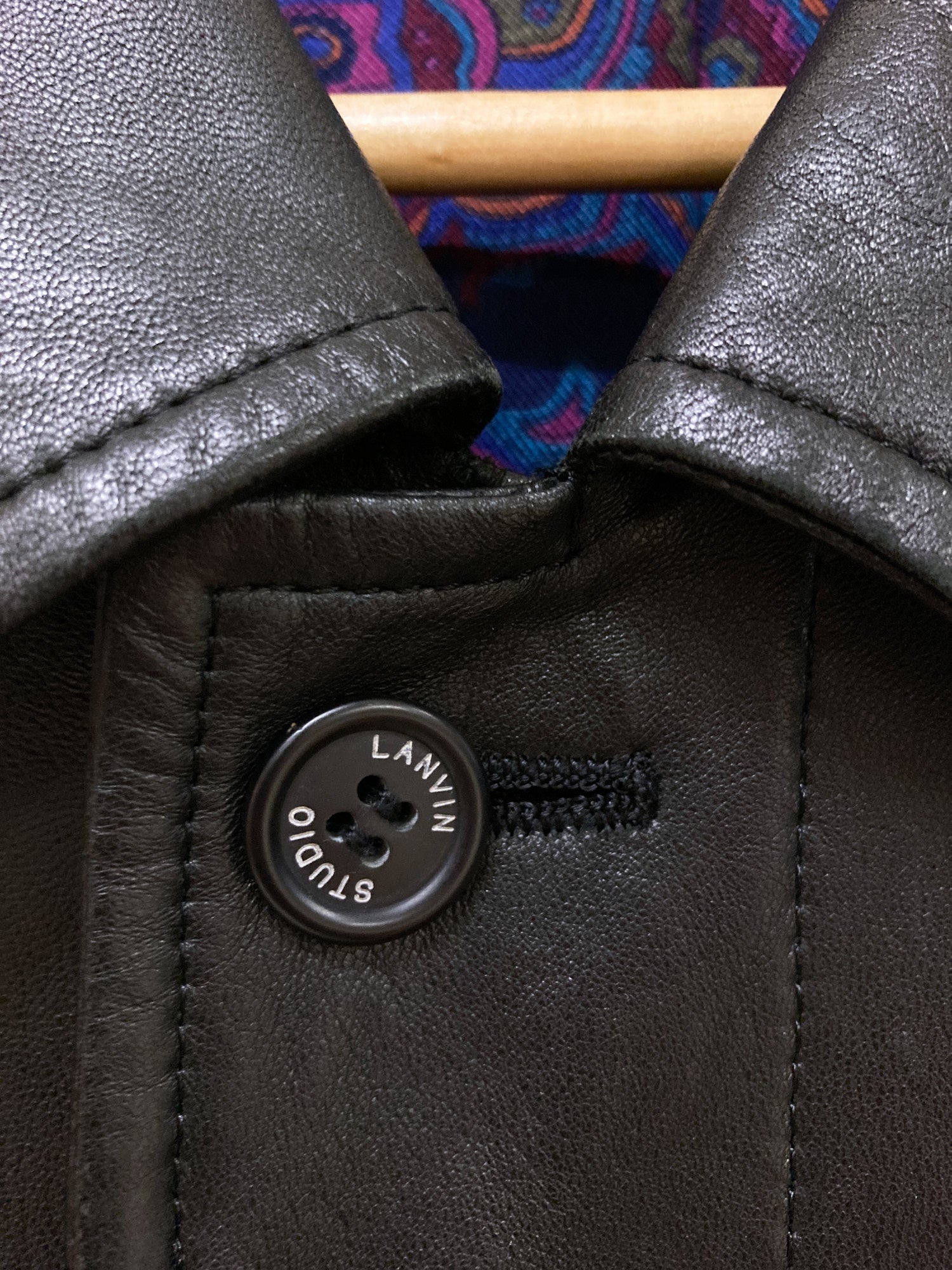 Lanvin Studio 1980s padded black paneled leather jacket - size 50