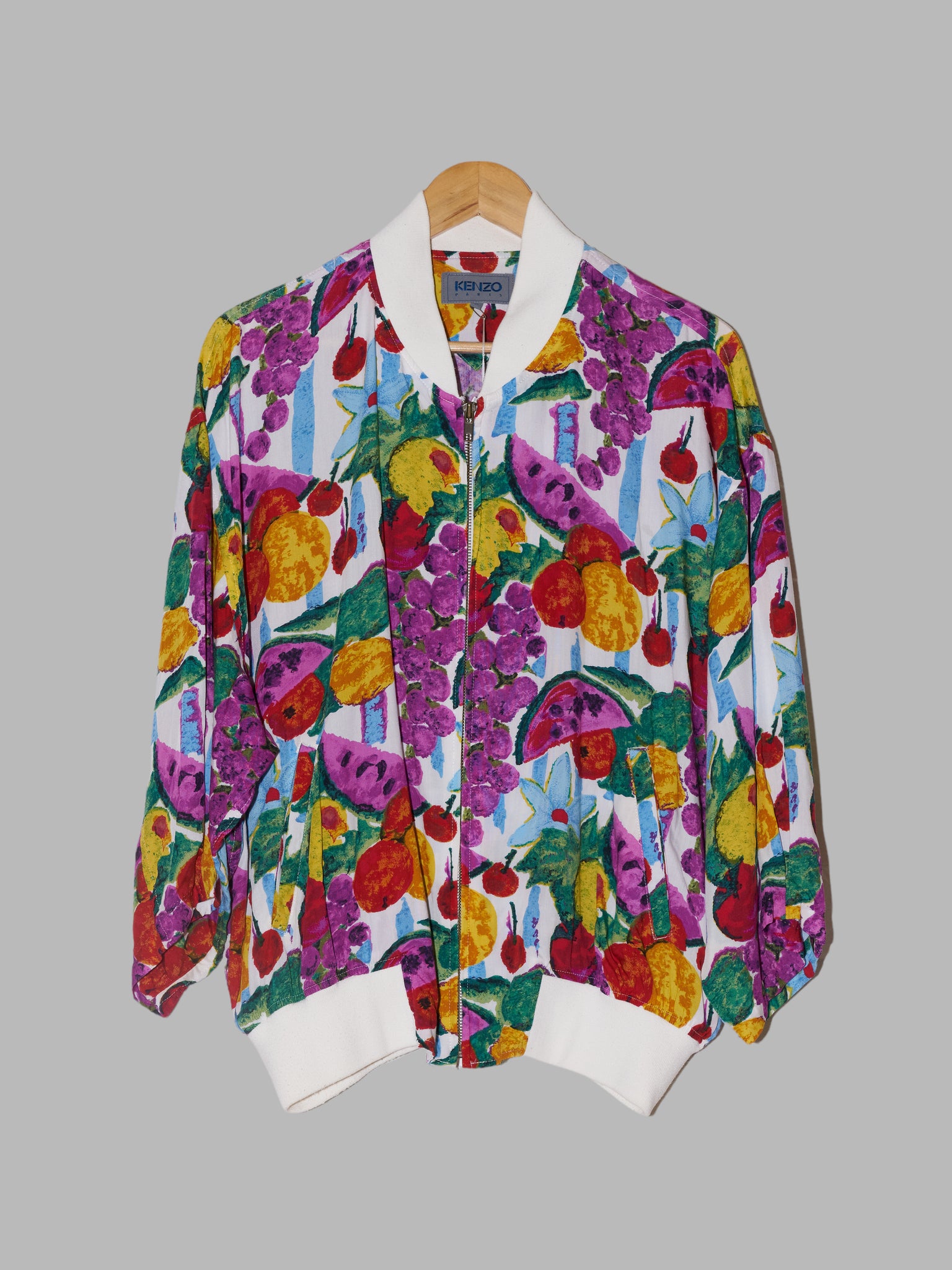 Kenzo Paris 1980s lightweight multicolour fruit print bomber jacket