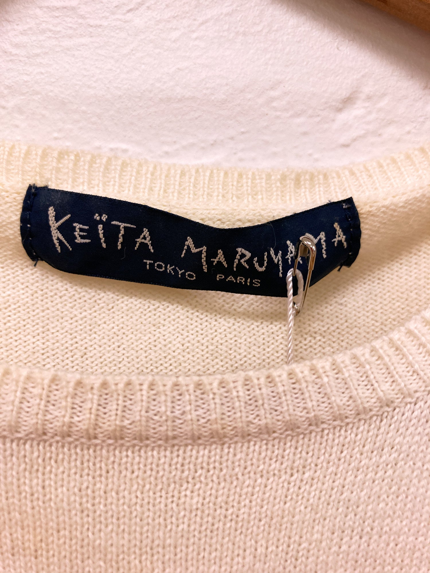 Keita Maruyama Tokyo Paris cream cotton knitted top with flower on chest