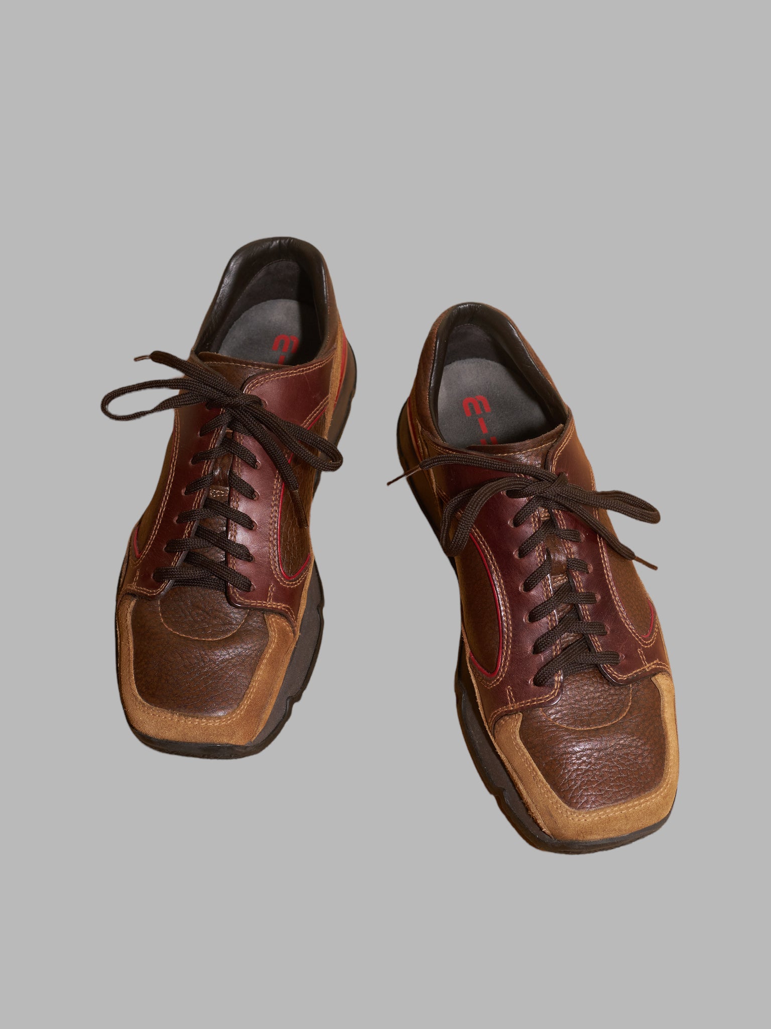 Miu Miu mens 1990s brown leather sneakers with red accents - UK 6 US 7 EU 40