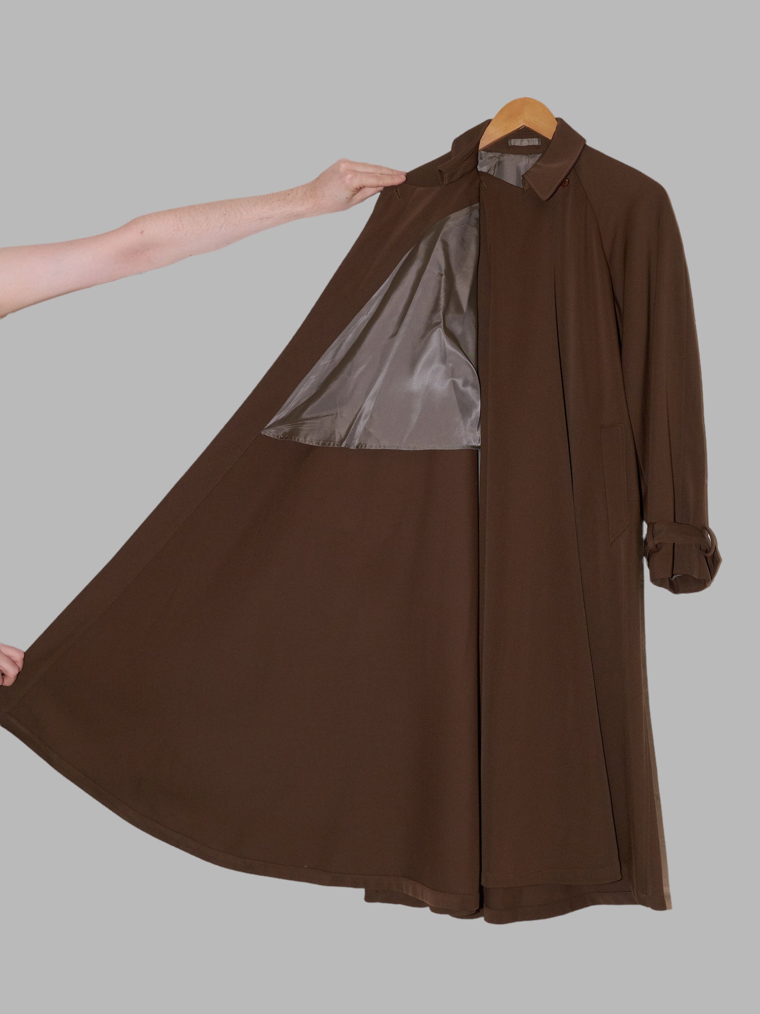 Kenzo Paris 1980s brown wool gabardine flared gown coat