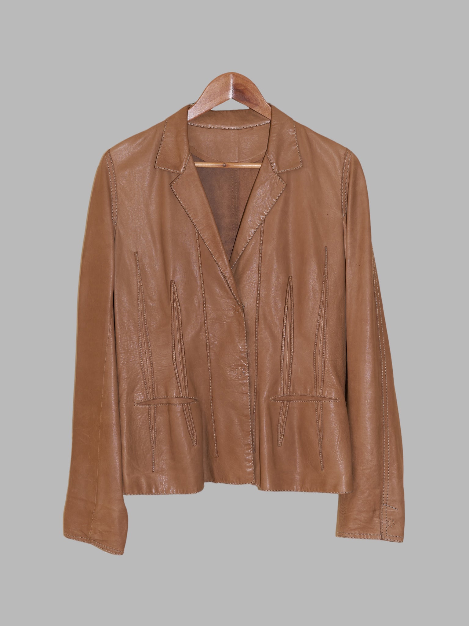 Sylvie Schimmel brown covered placket leather blazer with visible darts - size 42