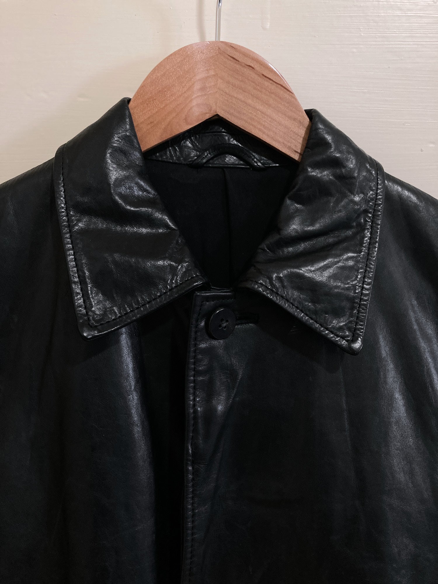 Satoshi Tanaka Barney’s New York black covered placket leather jacket - S XS