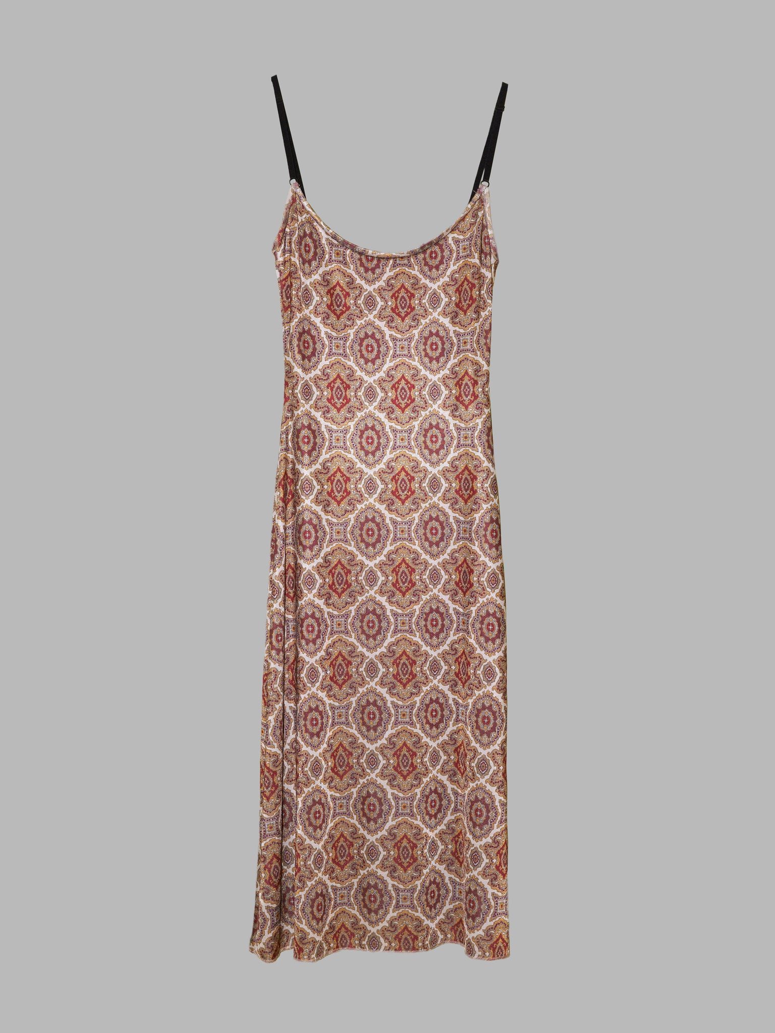 Jean Colonna 1990s stretch polyester paisley slip dress with adjustable straps
