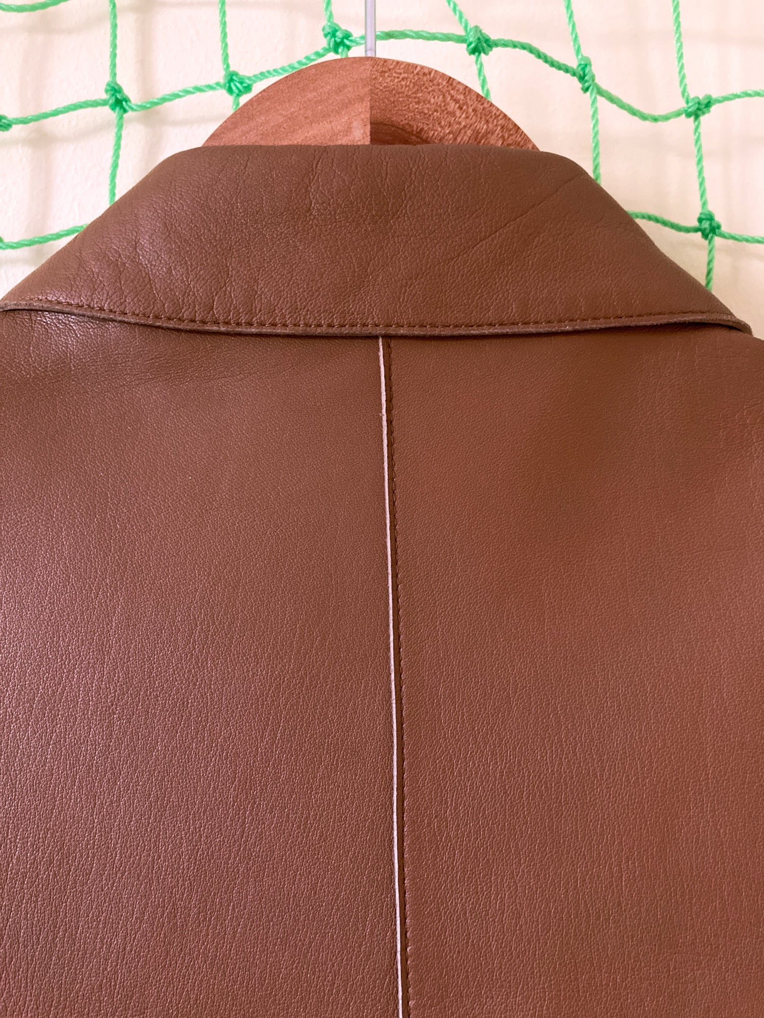 Patrick Cox Wannabe 1990s brown leather covered placket coat