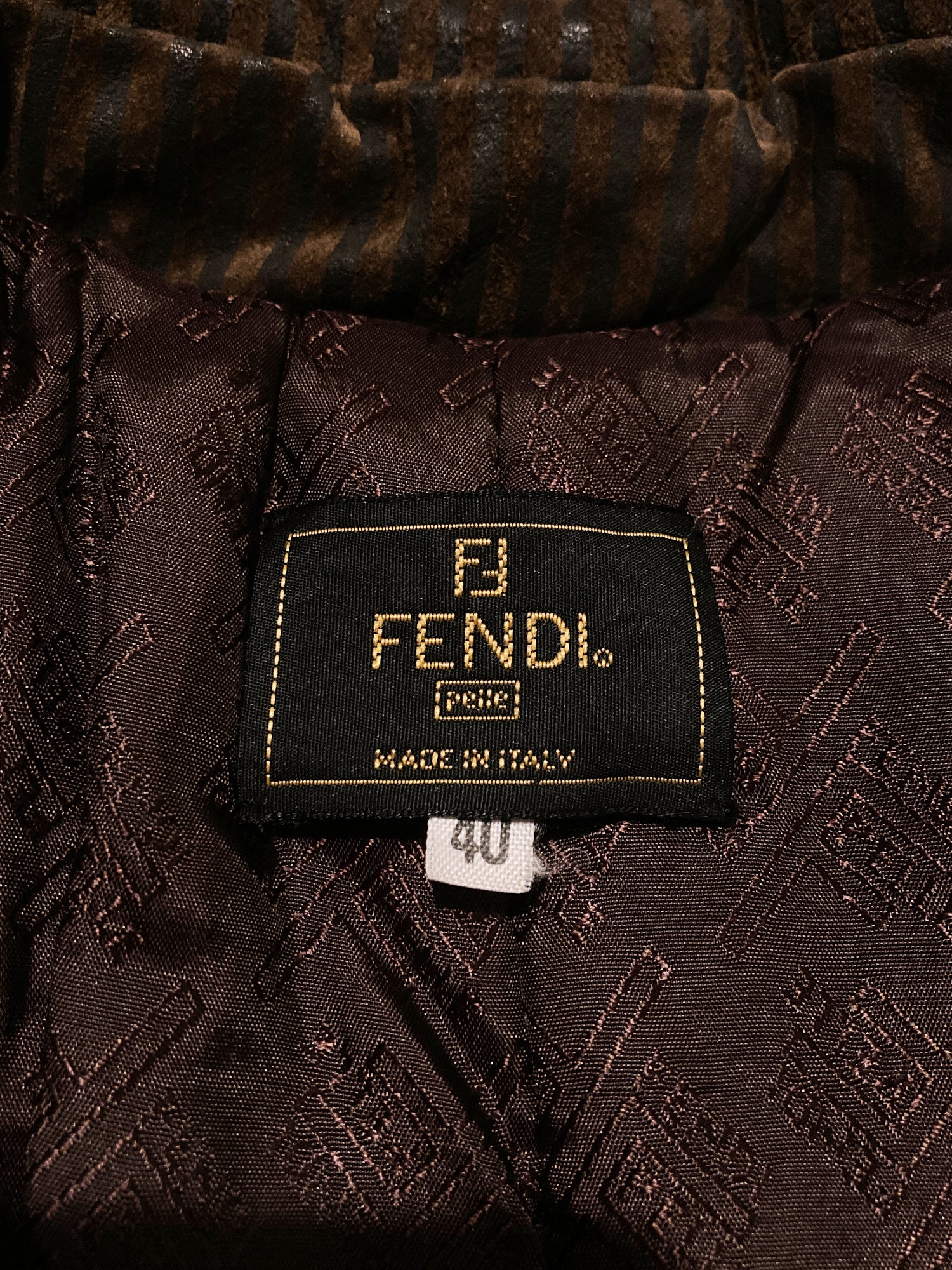 Fendi Pelle 1990s striped brown suede leather padded coat - size 40