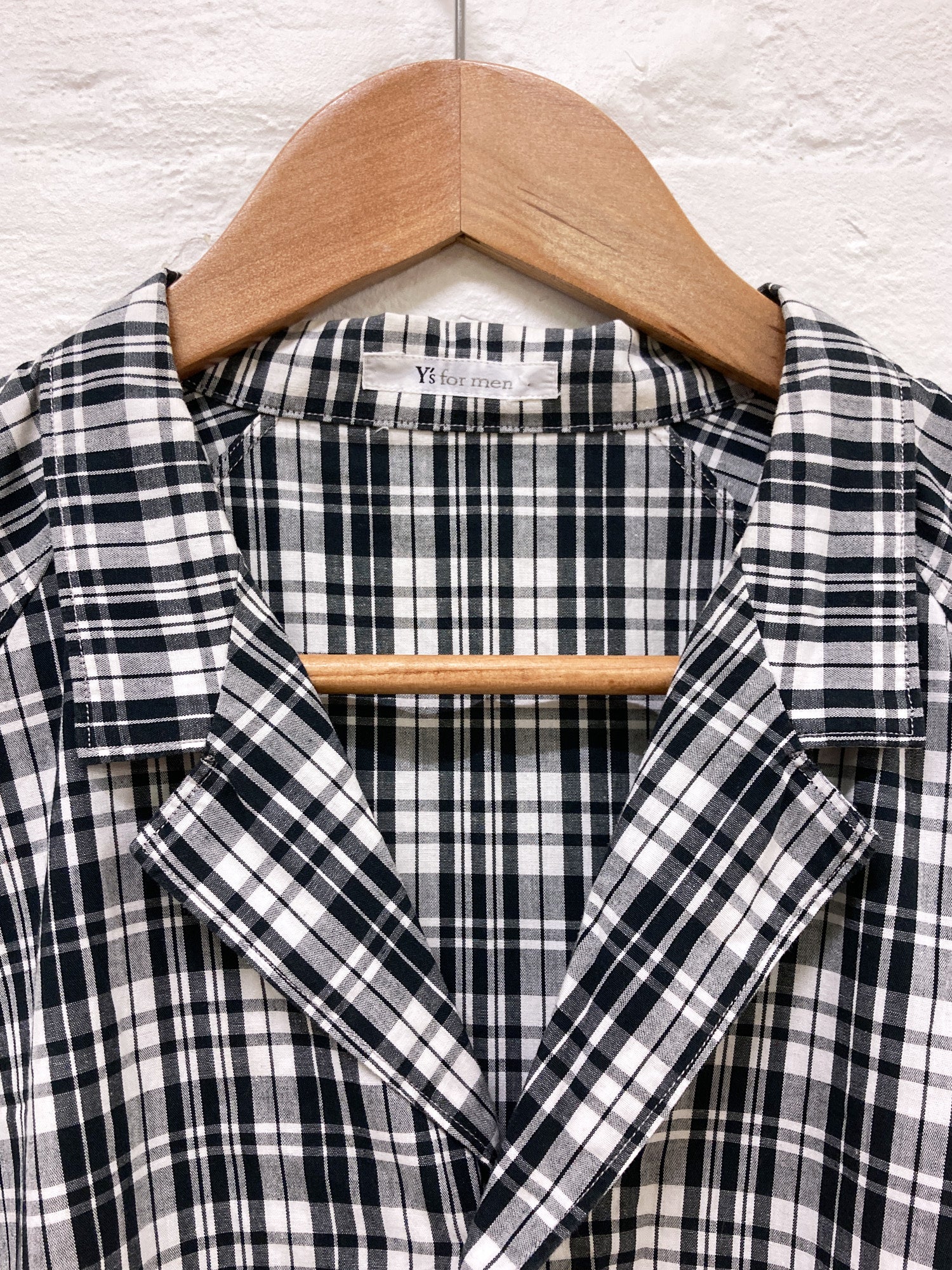 Y’s for Men 1990s Yohji Yamamoto black and white cotton check short sleeve shirt